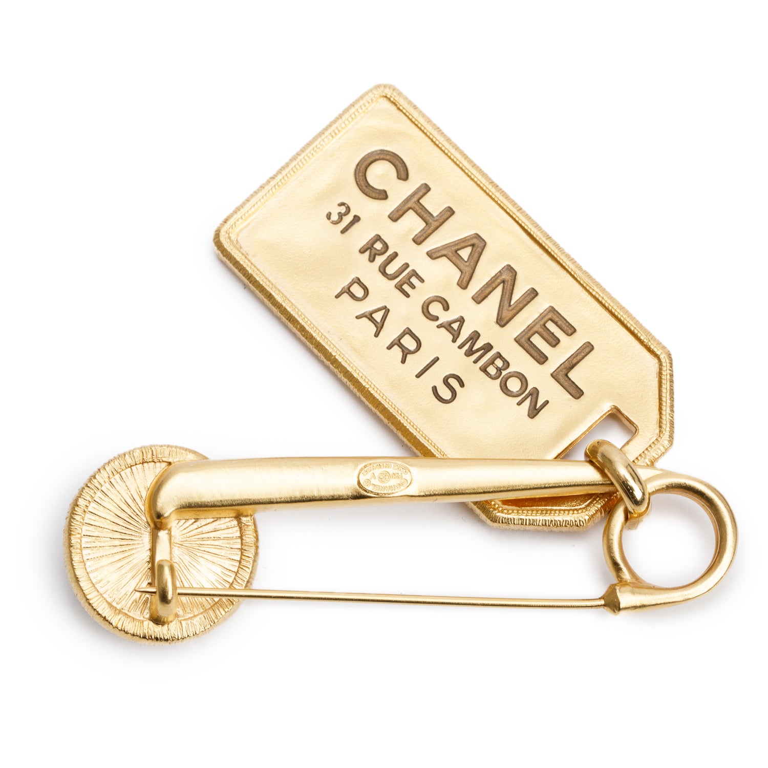 Chanel 2020 Gold Plated Faux Pearl 31 Rue Cambon Safety Pin Brooch