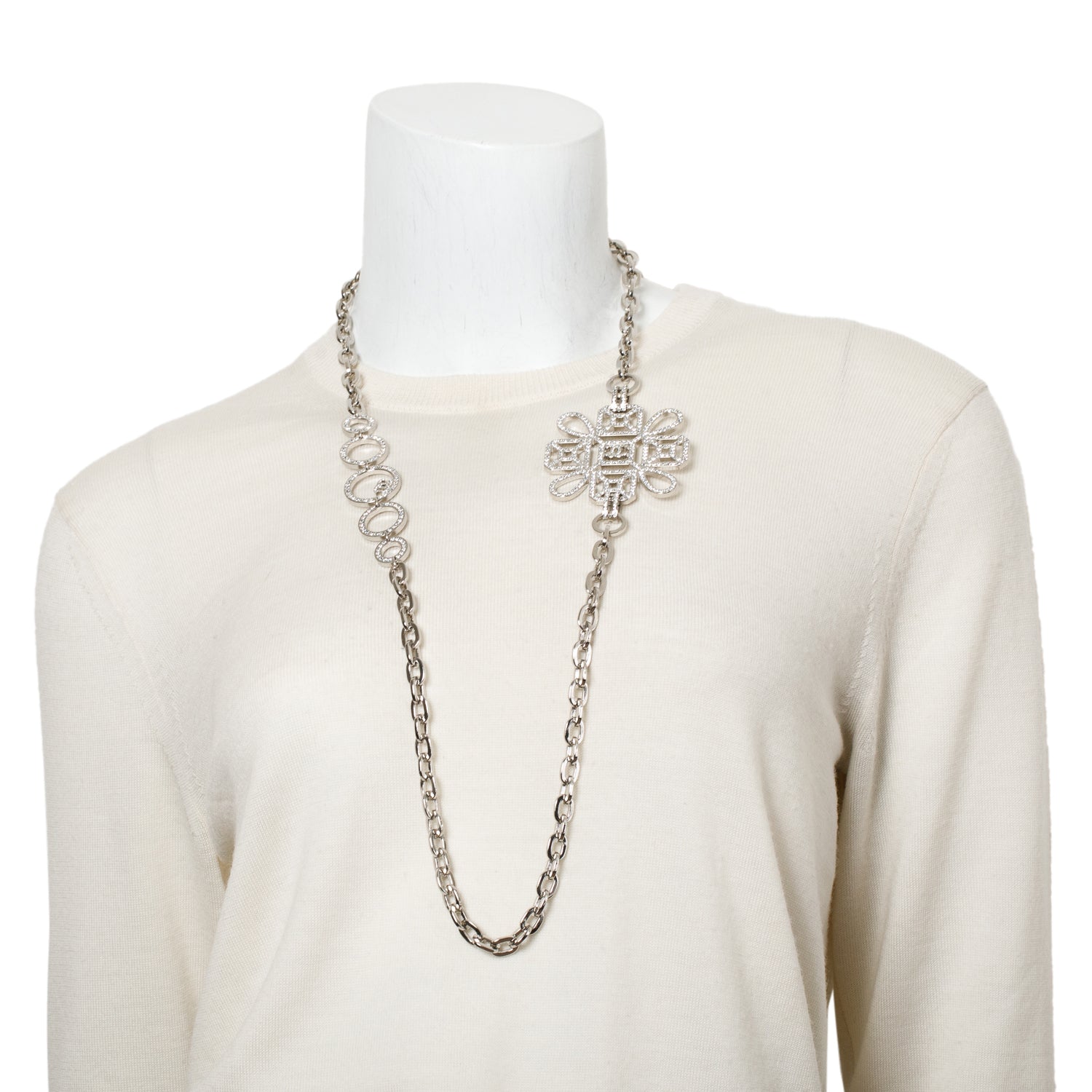 Chanel Palladium-Plated Strass CC Coco Mark Necklace