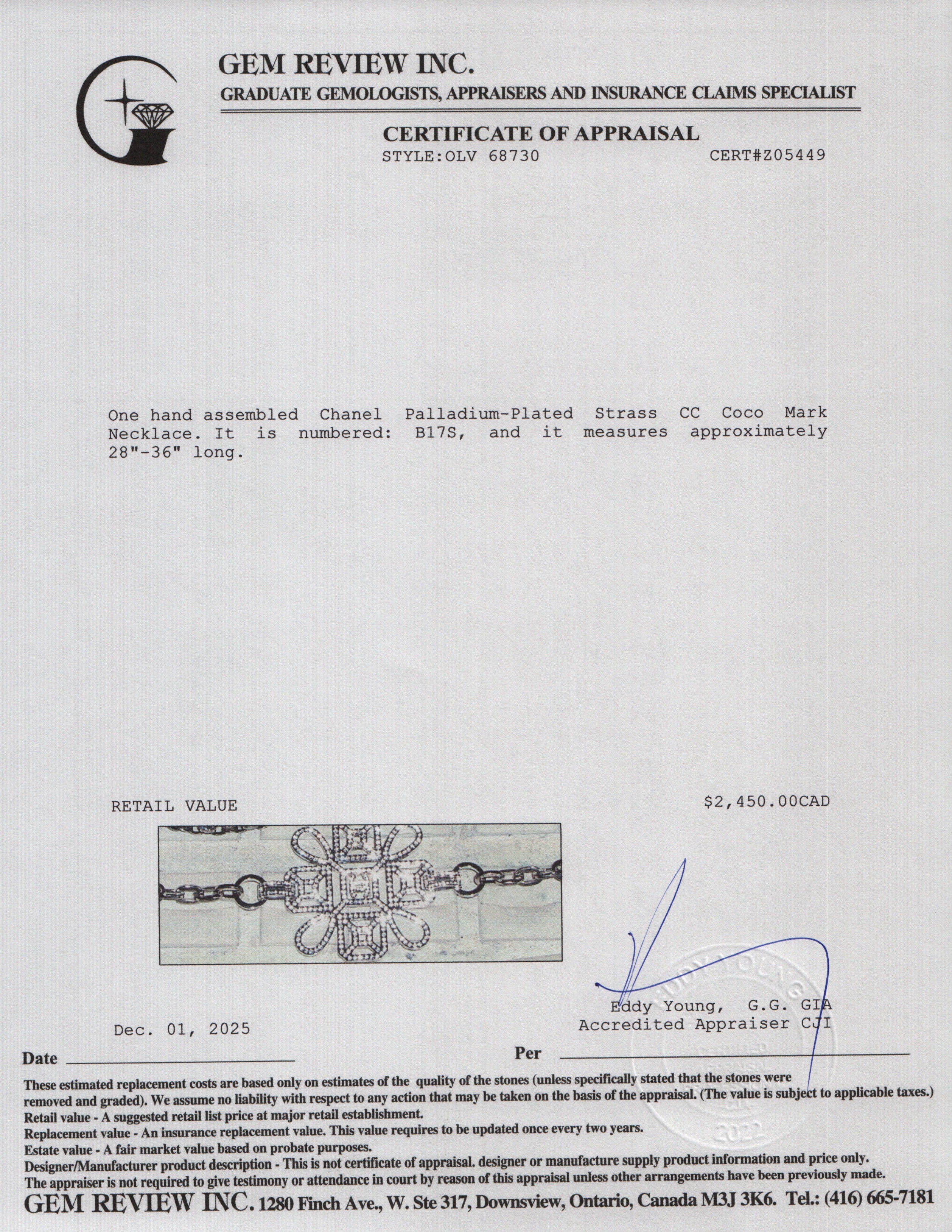 Chanel Palladium-Plated Strass CC Coco Mark Necklace