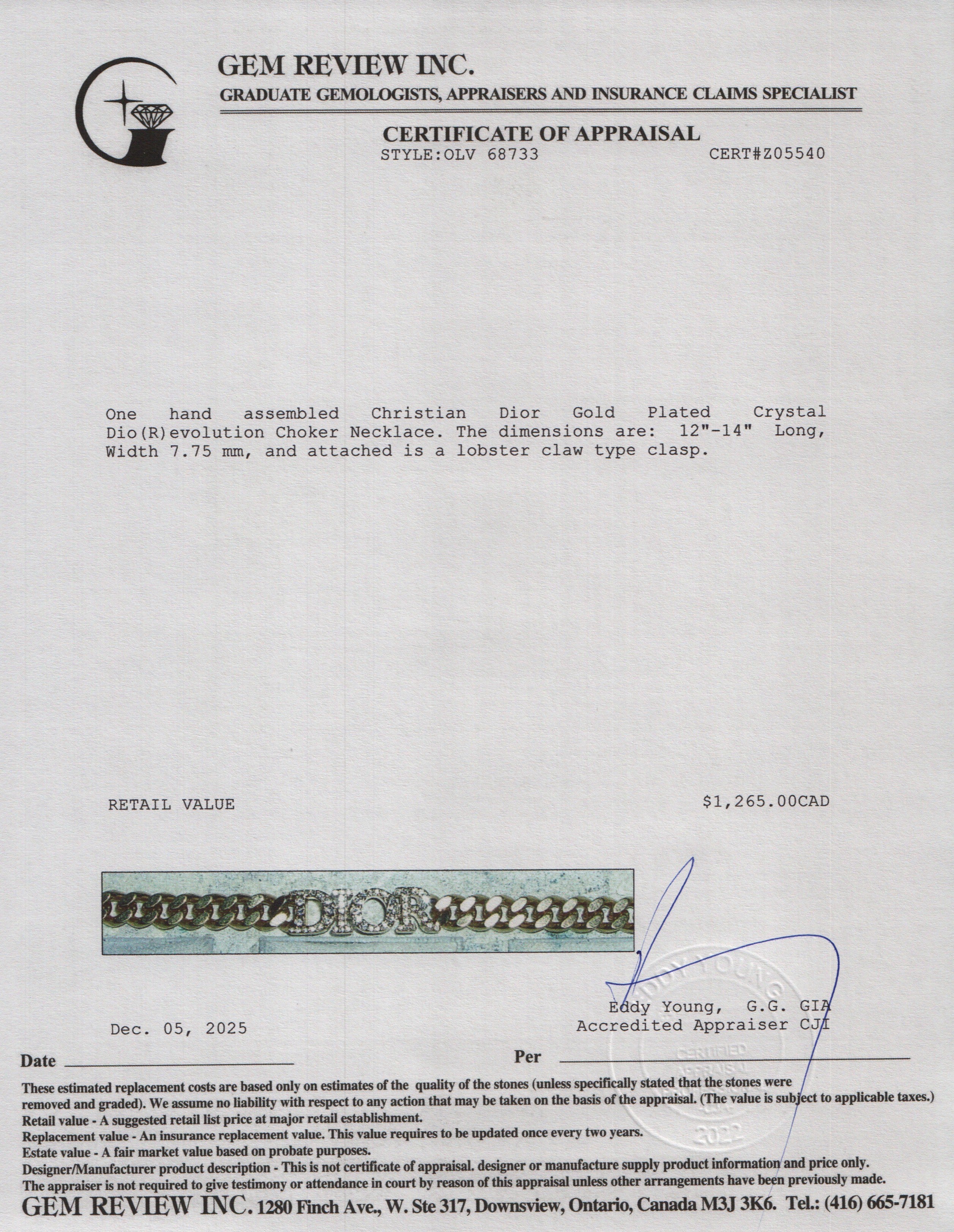 Christian Dior Gold Plated Crystal Dio(R)evolution Choker Necklace