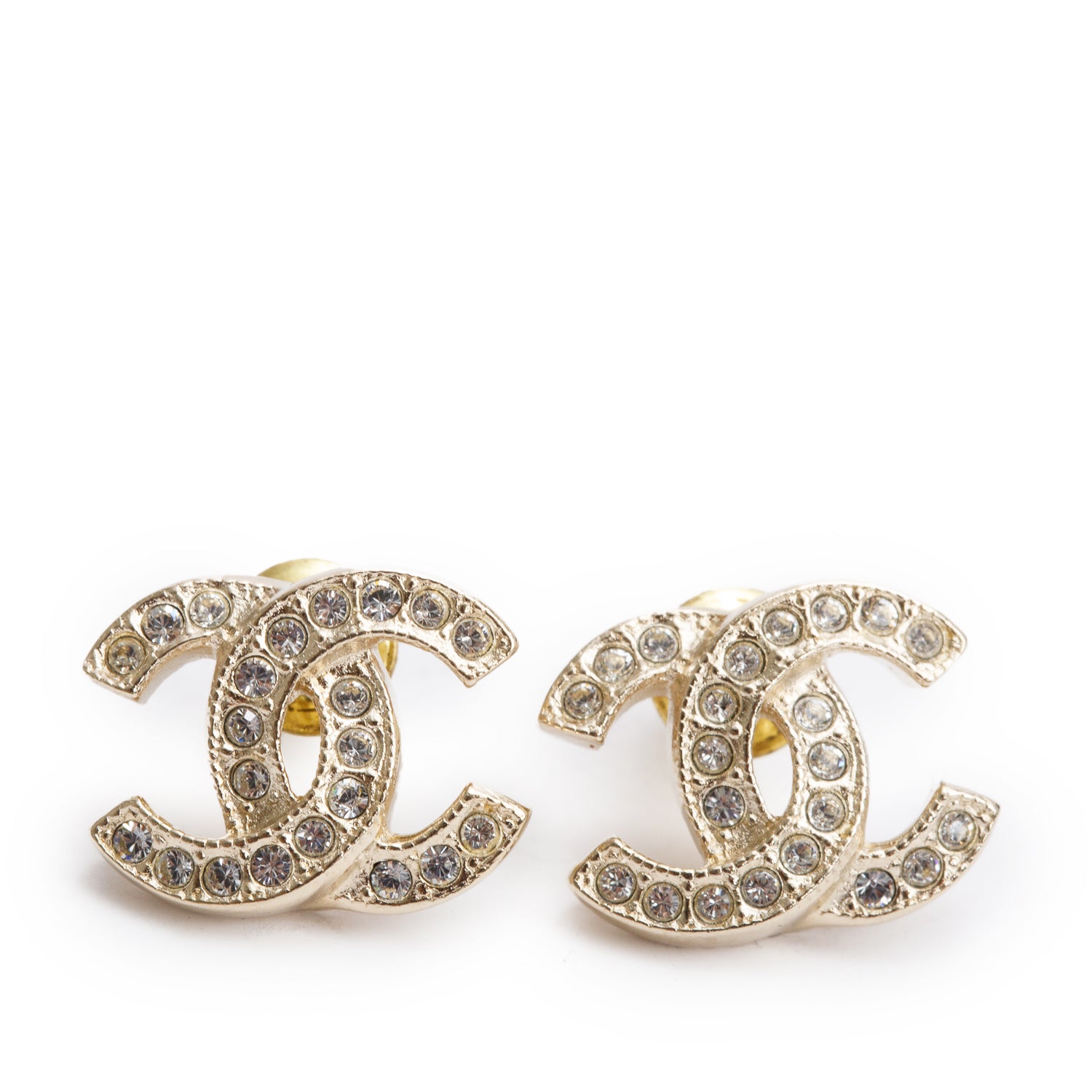 Chanel 2024 Gold Plated Strass Mini CC Stud Earrings w/ Box