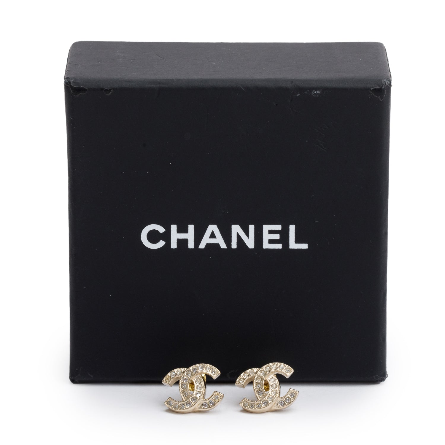 Chanel 2024 Gold Plated Strass Mini CC Stud Earrings w/ Box
