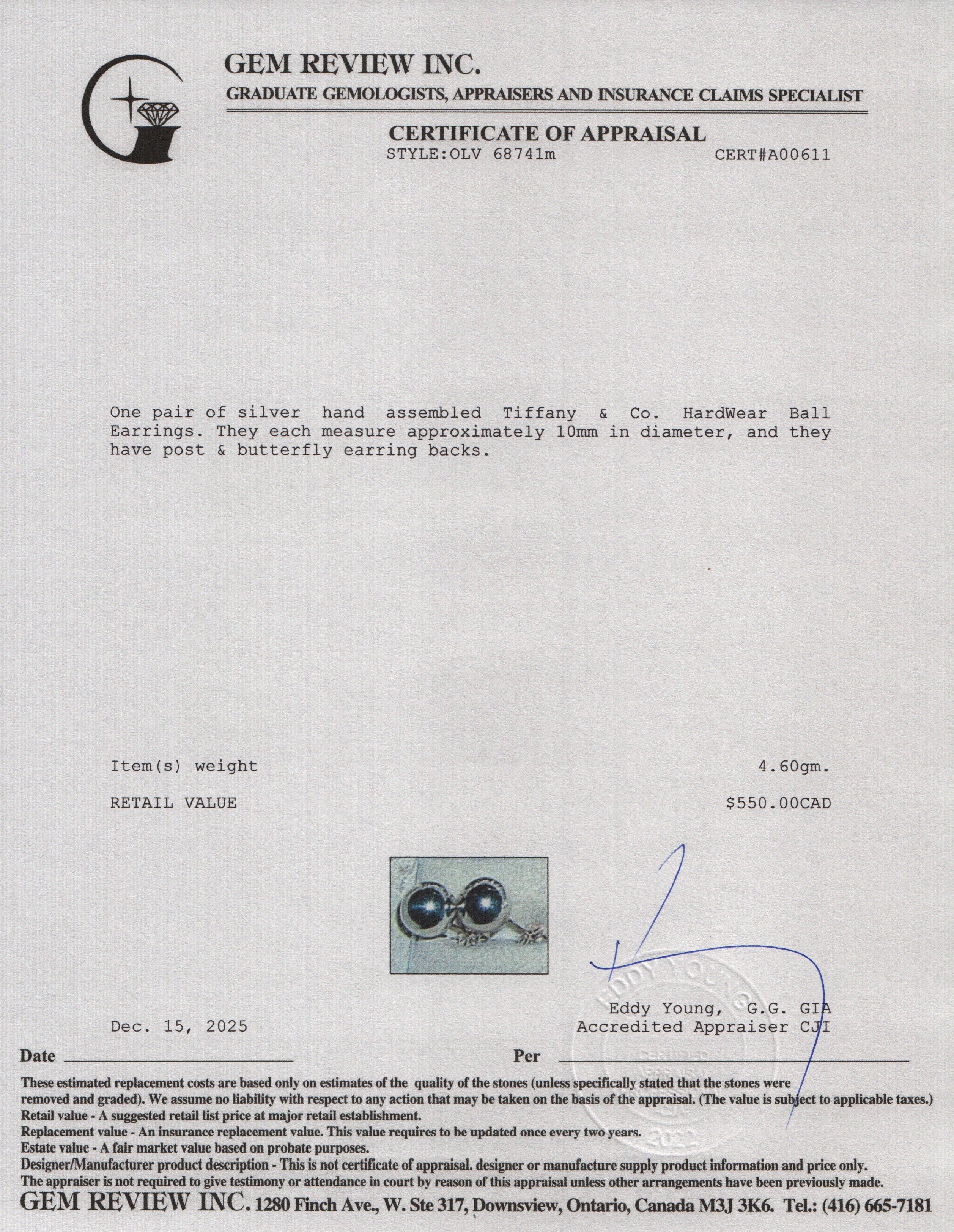 Tiffany & Co. Sterling Silver HardWear 10 MM Ball Earrings