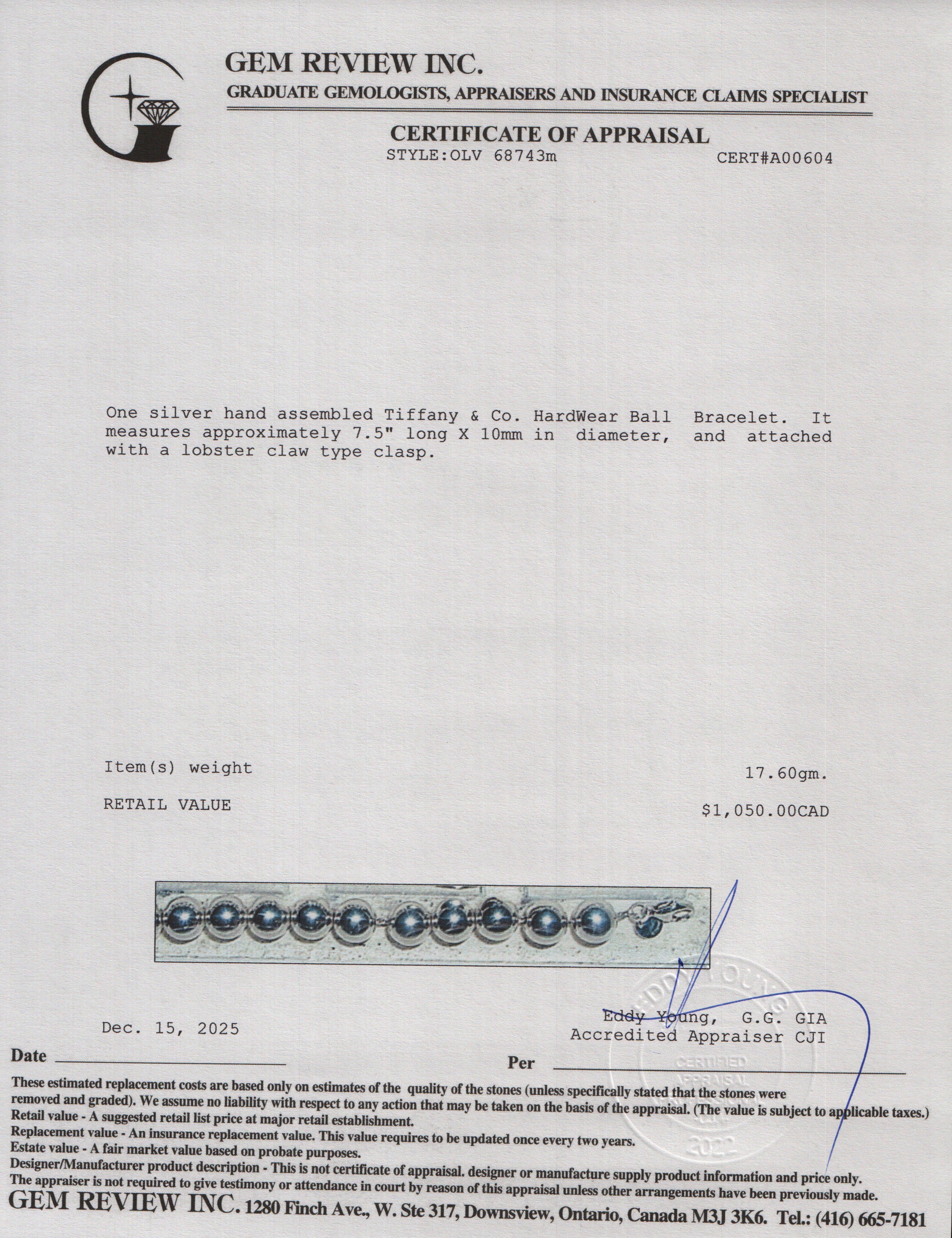 Tiffany & Co. Sterling Silver 10 MM HardWear Ball Bracelet