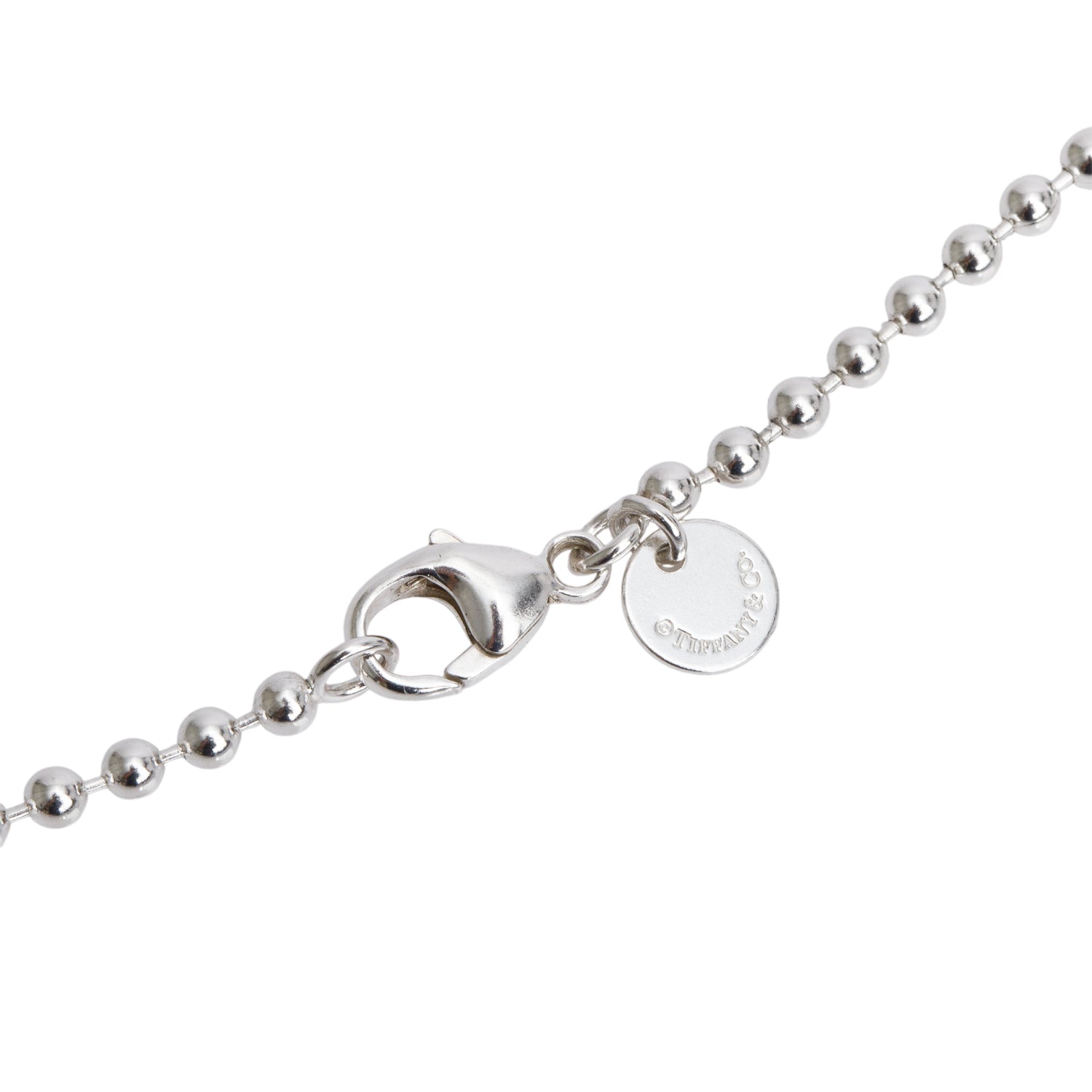 Tiffany & Co. Sterling Silver Large Heart Key Pendant on Beaded Chain Necklace