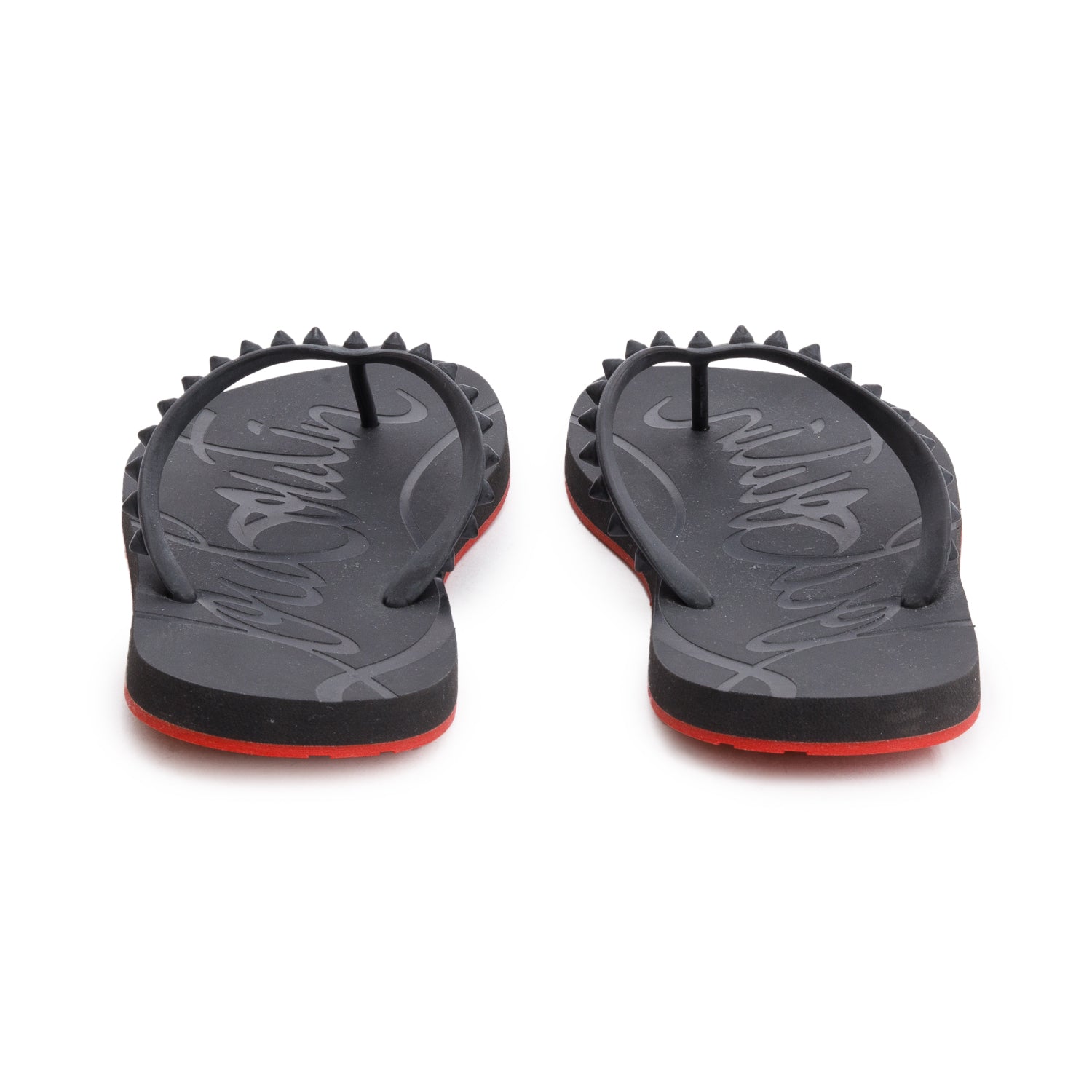 Christian Louboutin Black Rubber Stud Accent Flip Flops, Men's Size 45