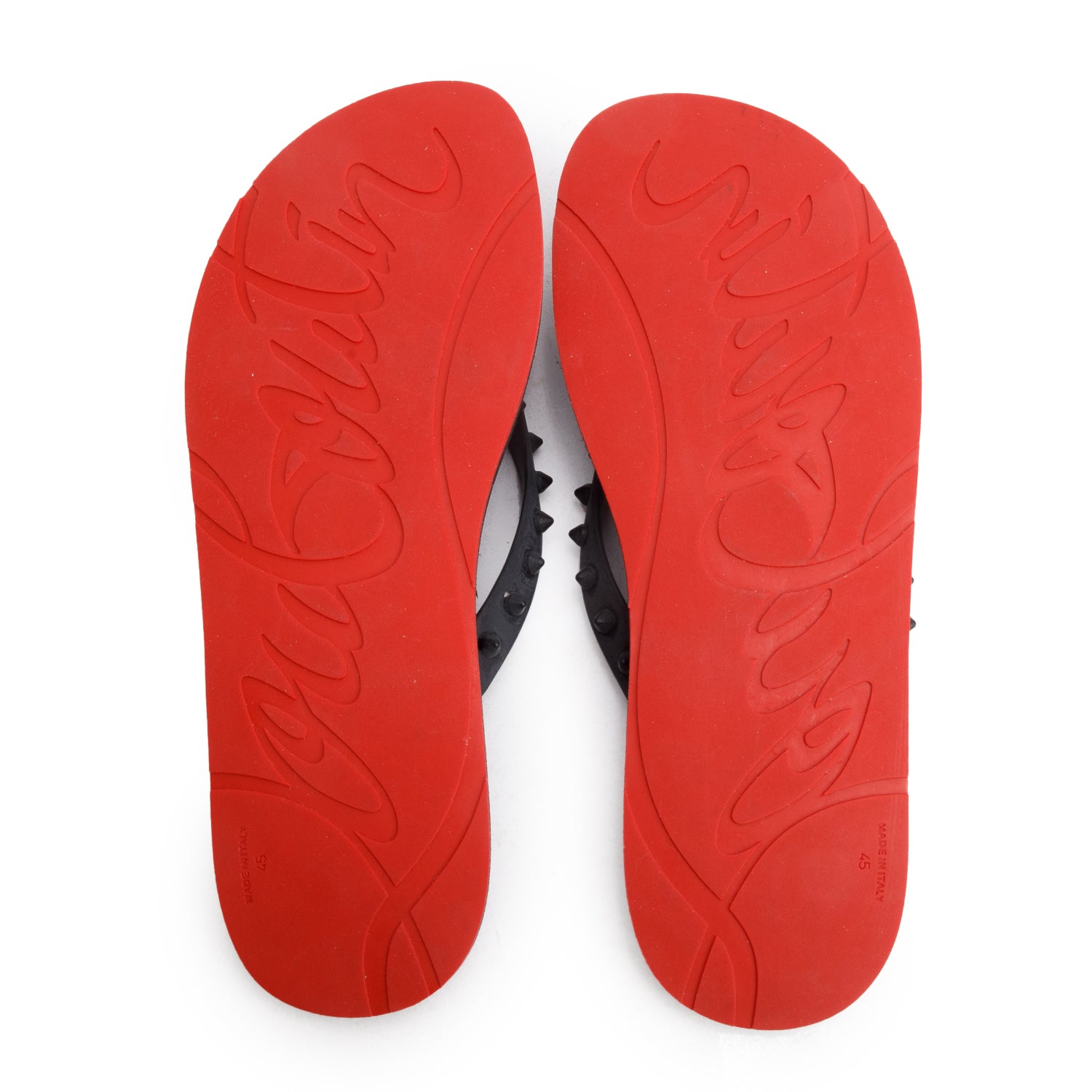 Christian Louboutin Black Rubber Stud Accent Flip Flops, Men's Size 45