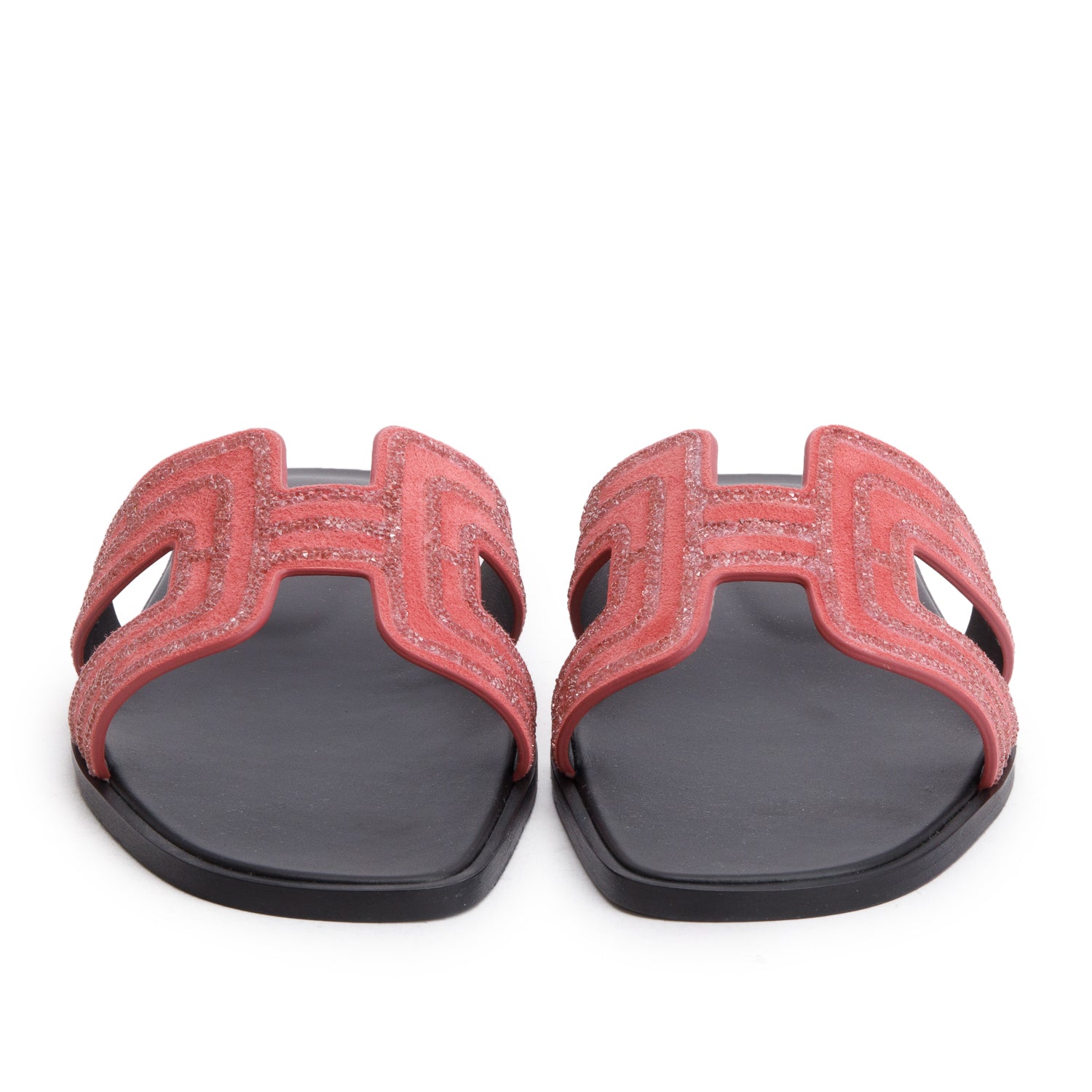 Hermes Rose de Venise Suede Goatskin Crystal Embellished Oran Sandals, Size 39