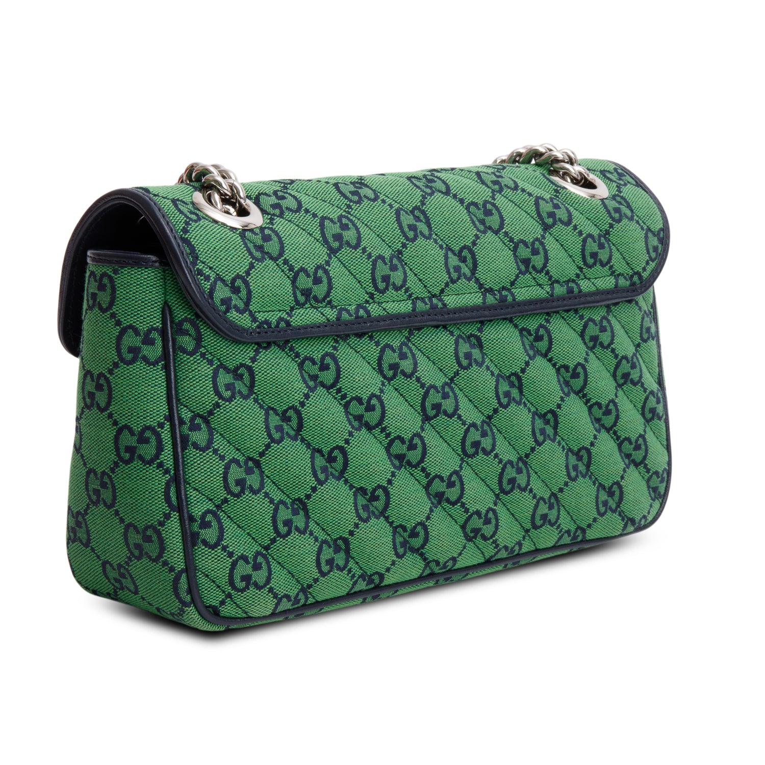 Gucci Green Monogram Matelassa Diagonal Small GG Marmont Shoulder Bag w/ Box