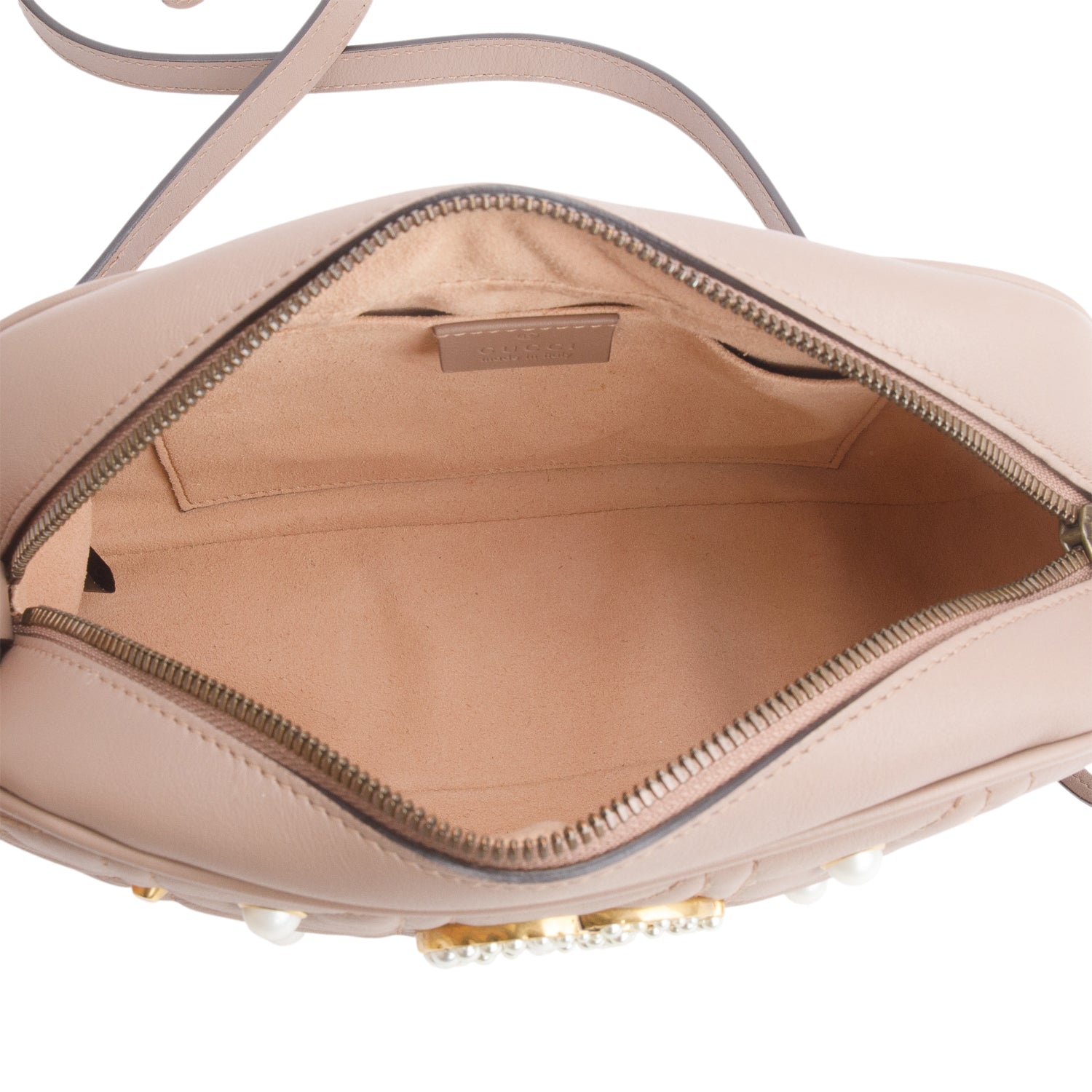 Gucci Beige Calfskin Matelasse Studded Small Pearly GG Marmont Shoulder Bag