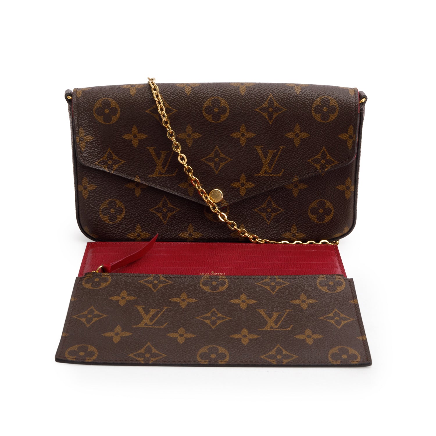 Louis Vuitton Fuschia Monogram Pochette Felicie Wallet on Chain w/ Inserts & Box