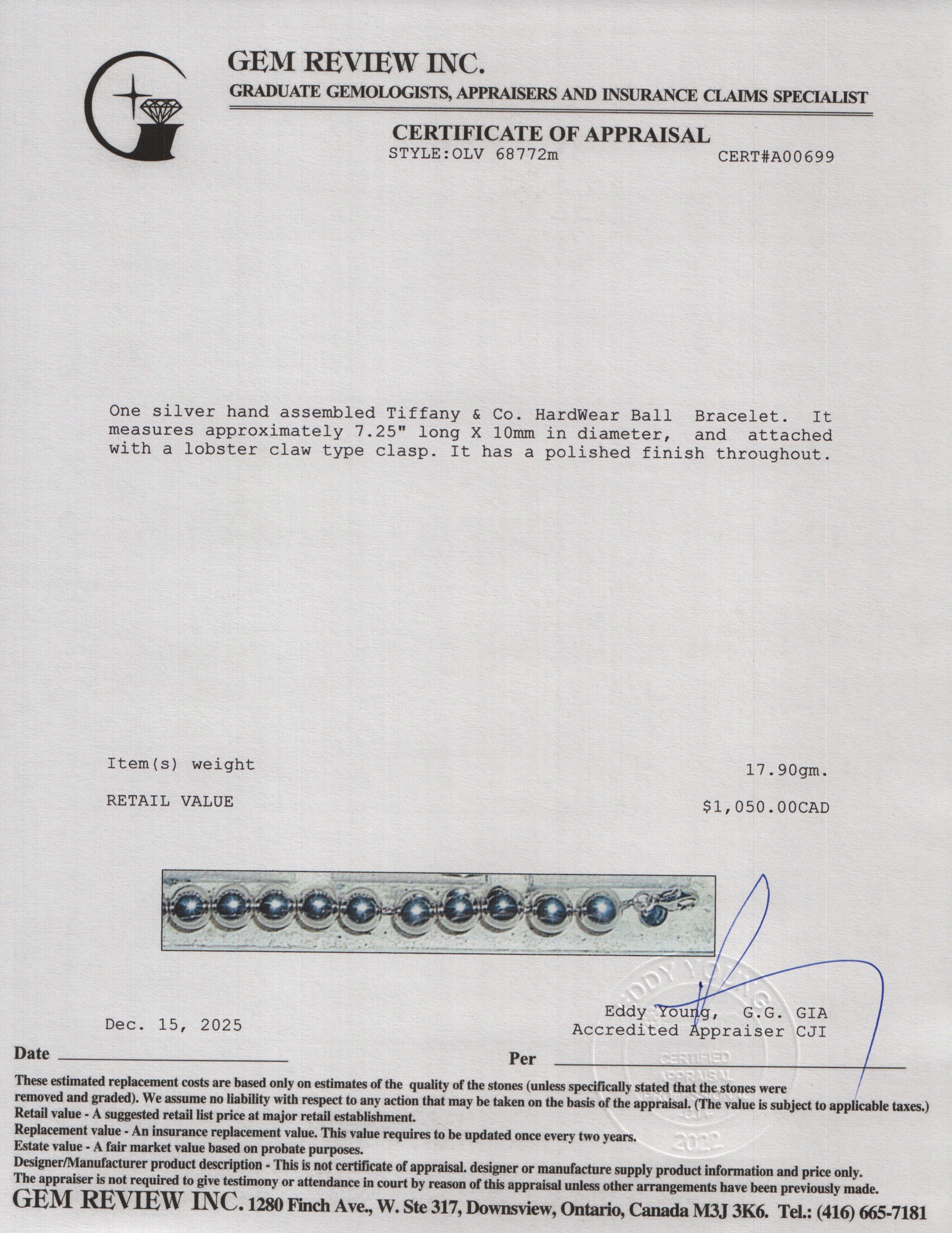 Tiffany & Co. Sterling Silver 10 MM HardWear Ball Bracelet