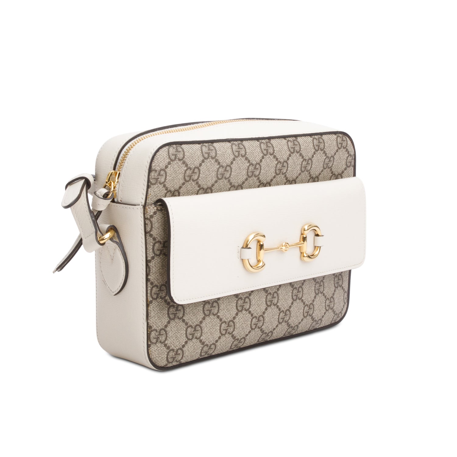 Gucci White GG Supreme Monogram Azalea Calfskin Small Horsebit 1955 Shoulder Bag