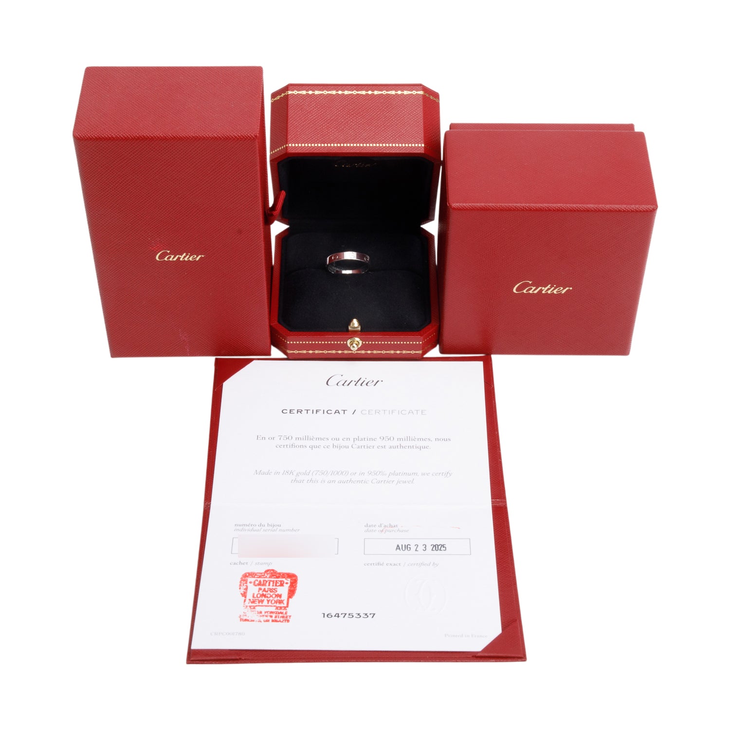 Cartier 2025 18k White Gold 3.6 MM Love Wedding Band Ring, Size 56 7.75 w/ Box, Receipt & Certificate