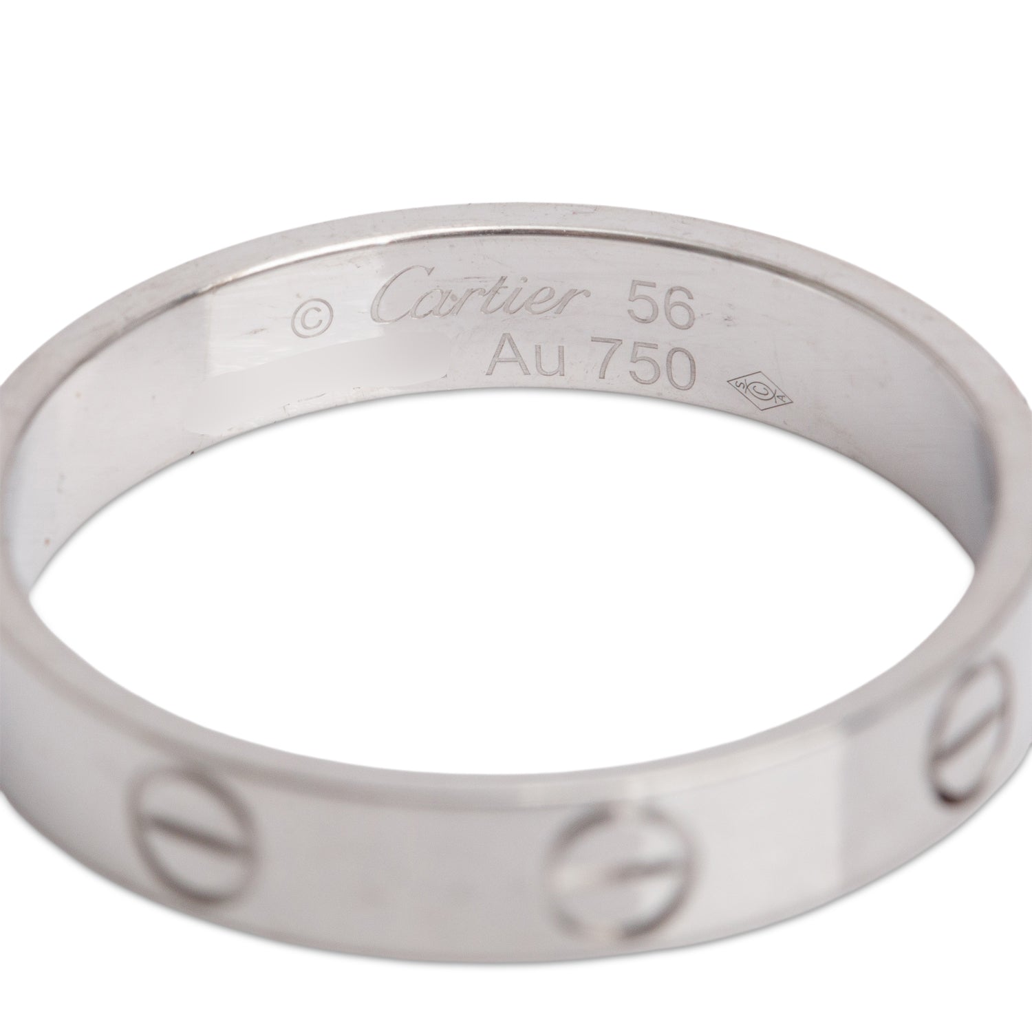 Cartier 2025 18k White Gold 3.6 MM Love Wedding Band Ring, Size 56 7.75 w/ Box, Receipt & Certificate