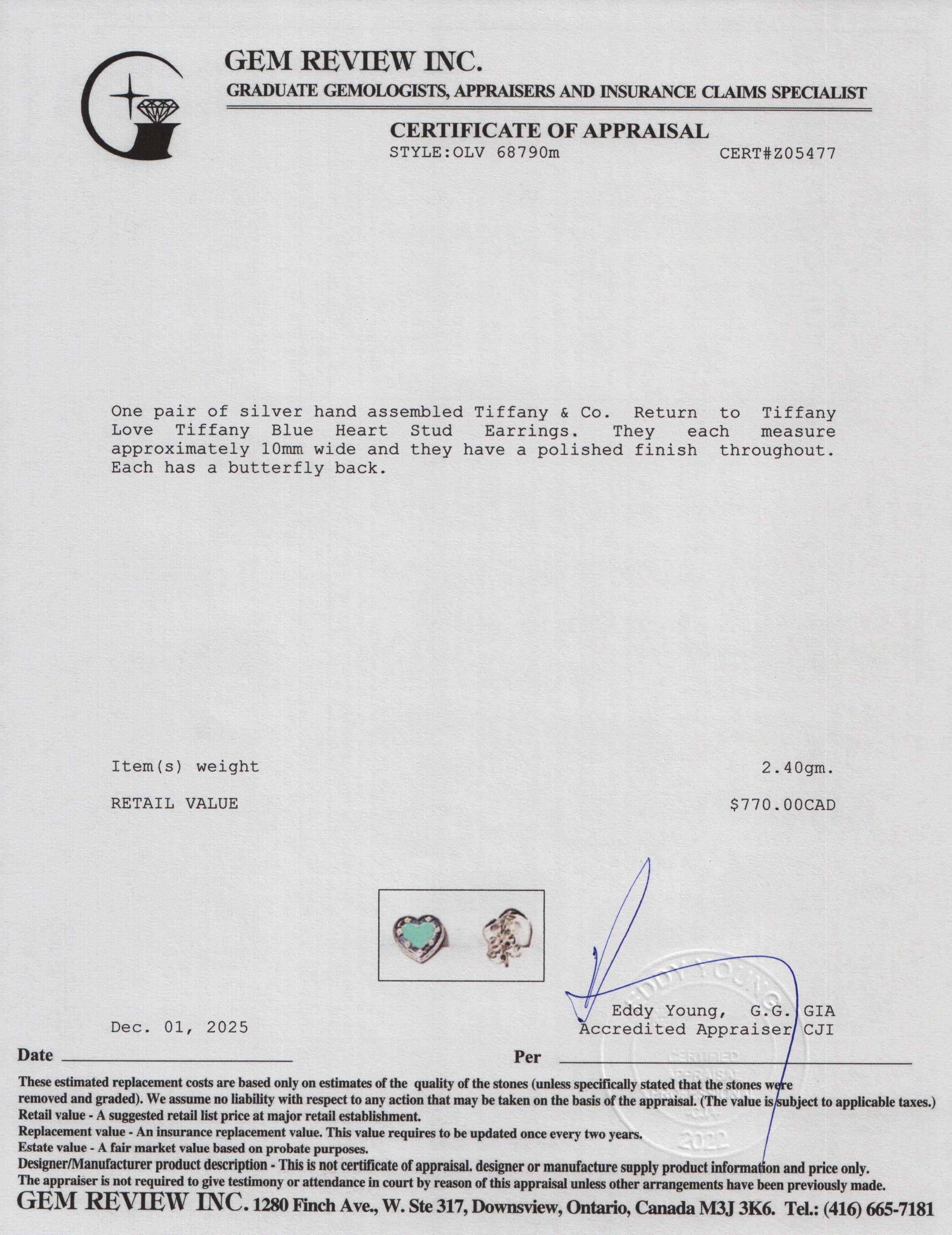 Tiffany & Co. Sterling Silver Return to Tiffany Love Tiffany Blue Heart Stud Earrings