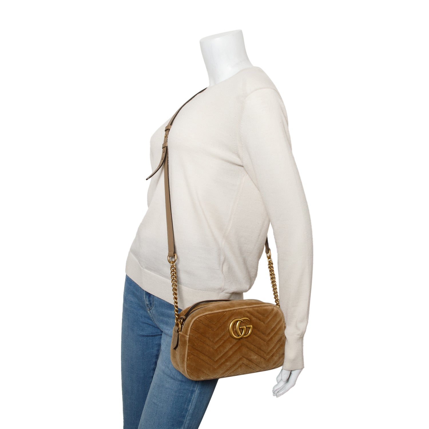 Gucci Brown Velvet Matelasse Small GG Marmont Shoulder Bag