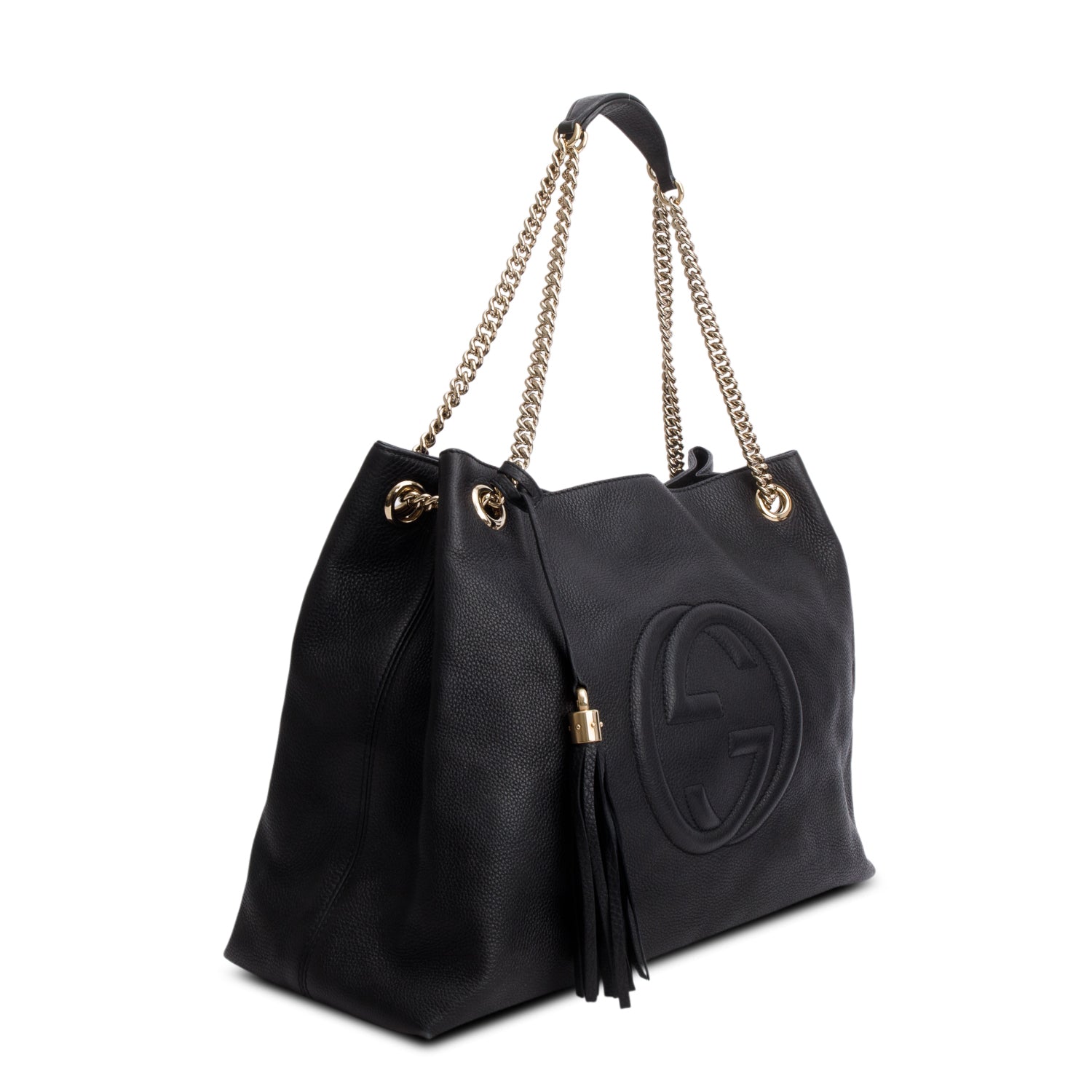 Gucci Black Pebbled Calfskin Medium Soho Chain Shoulder Bag