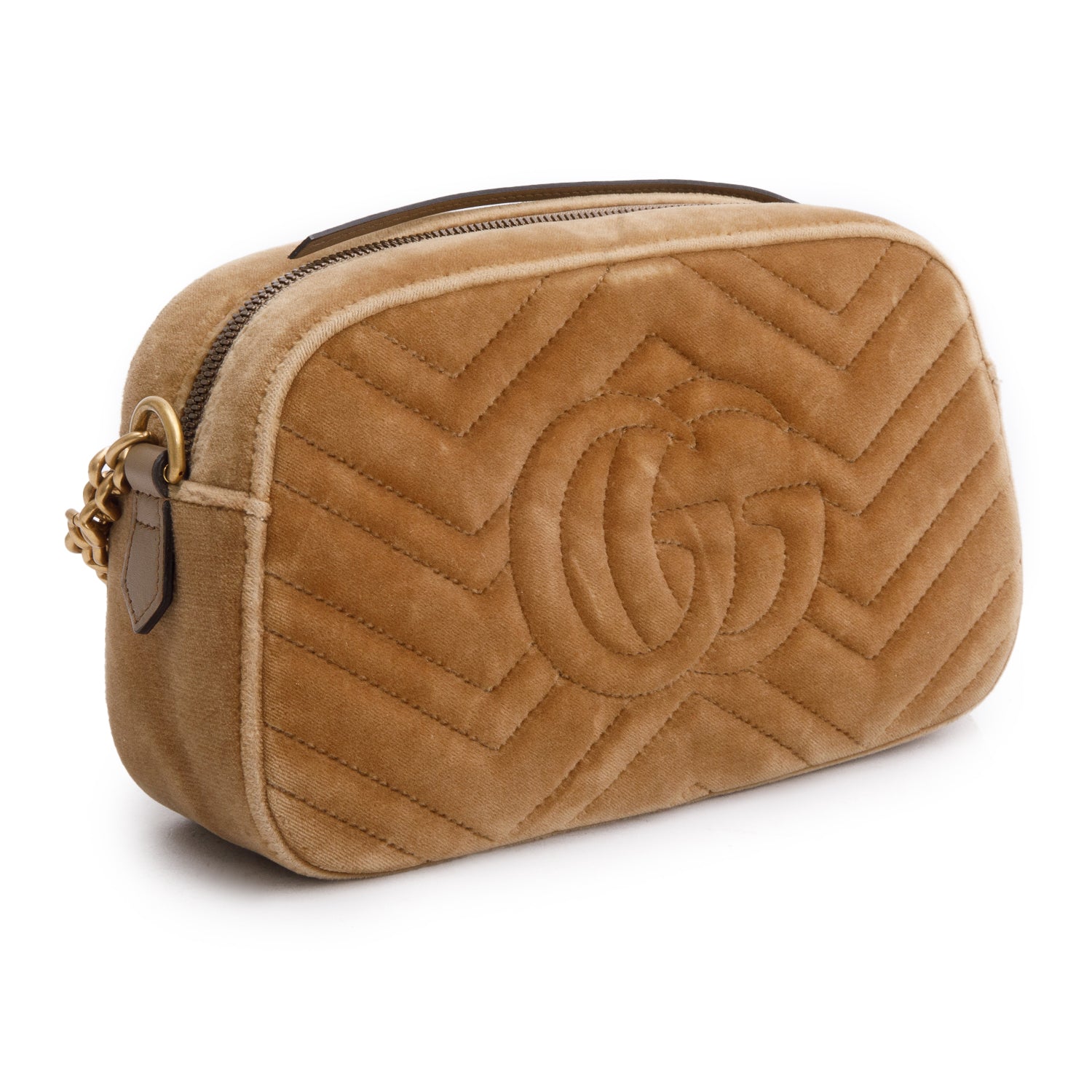 Gucci Brown Velvet Matelasse Small GG Marmont Shoulder Bag