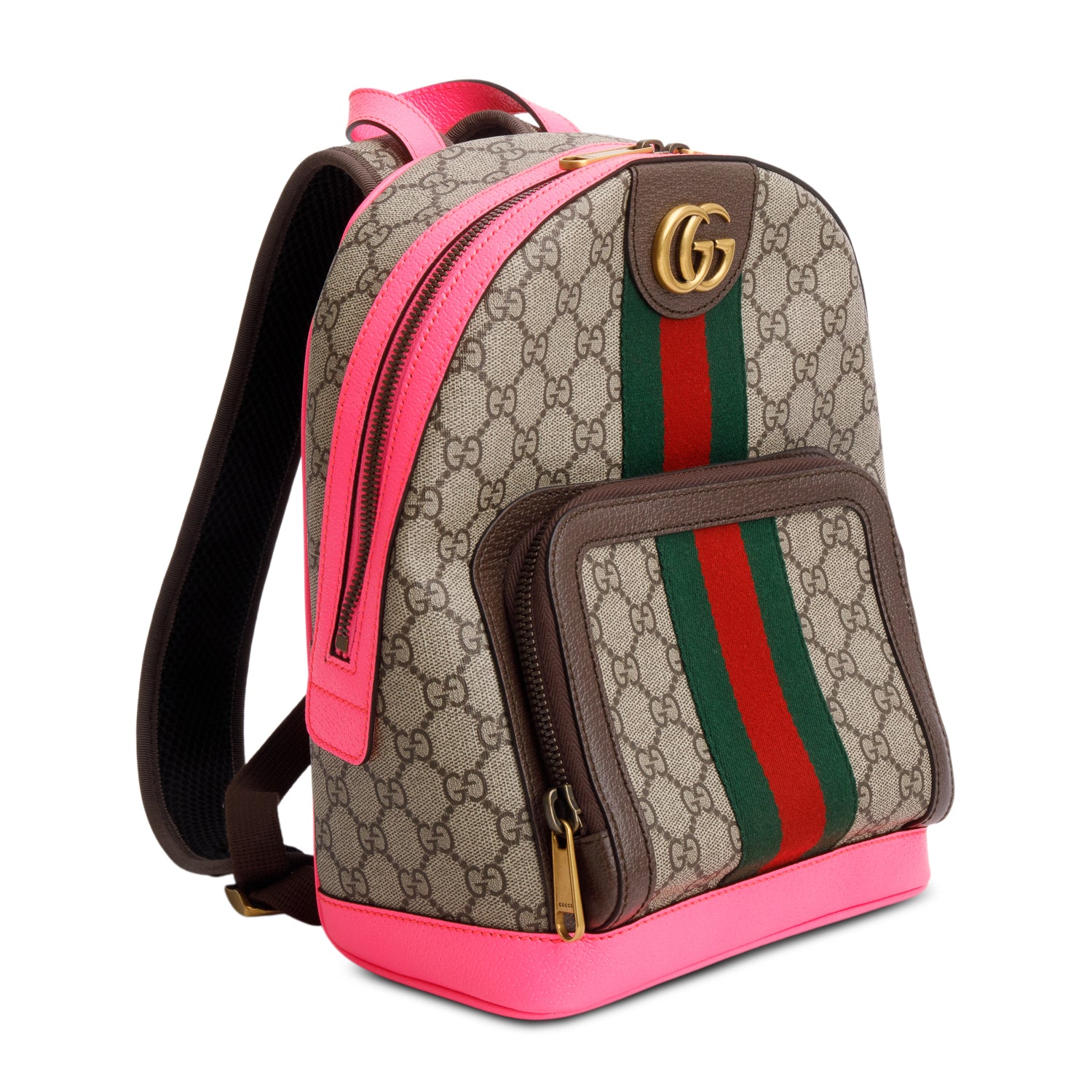 Gucci GG Supreme Monogram Pink Calfskin Web Small Ophidia Day Backpack