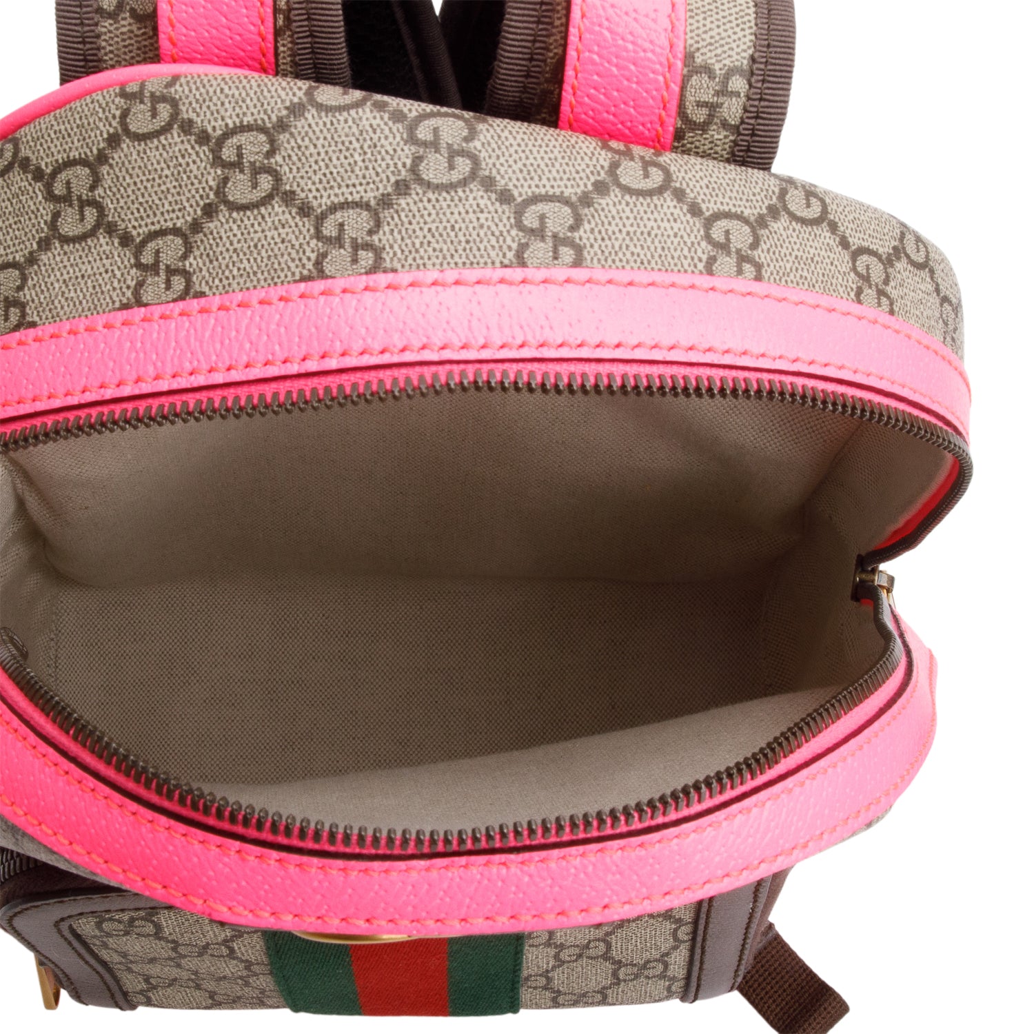 Gucci GG Supreme Monogram Pink Calfskin Web Small Ophidia Day Backpack
