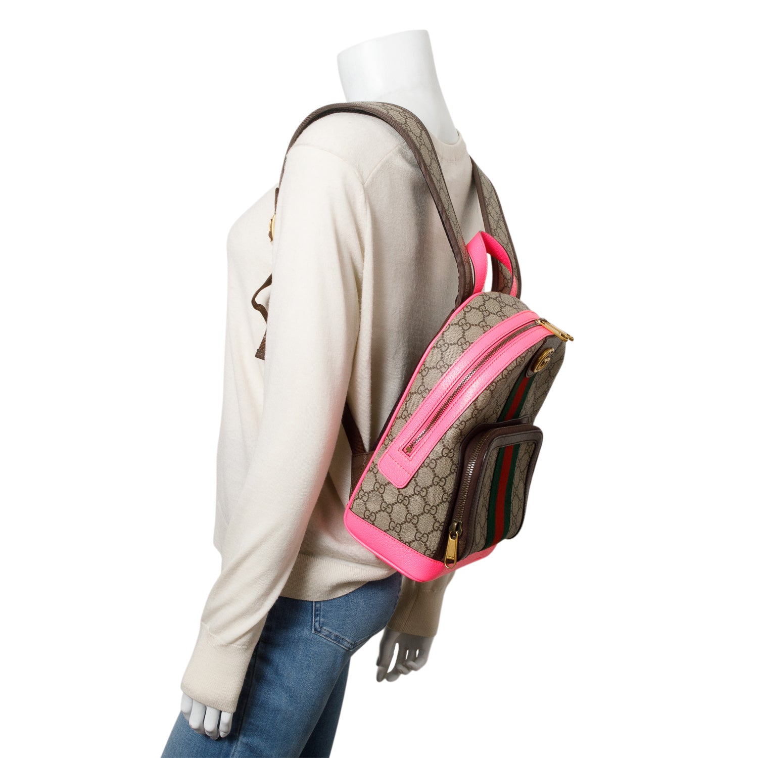 Gucci GG Supreme Monogram Pink Calfskin Web Small Ophidia Day Backpack – OLIVER'S