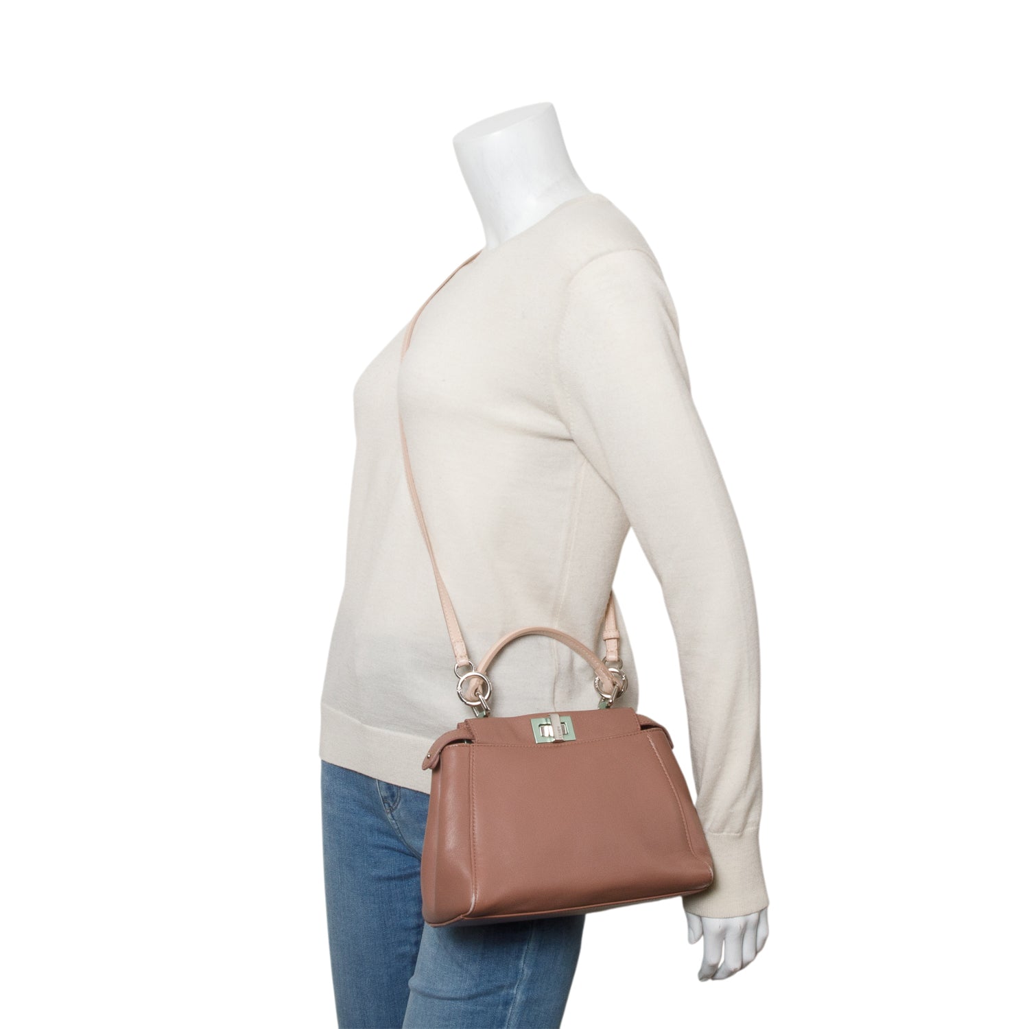 Fendi Pink Nappa Leather Colorblock Mini Peekaboo Iconic Satchel w/ Strap