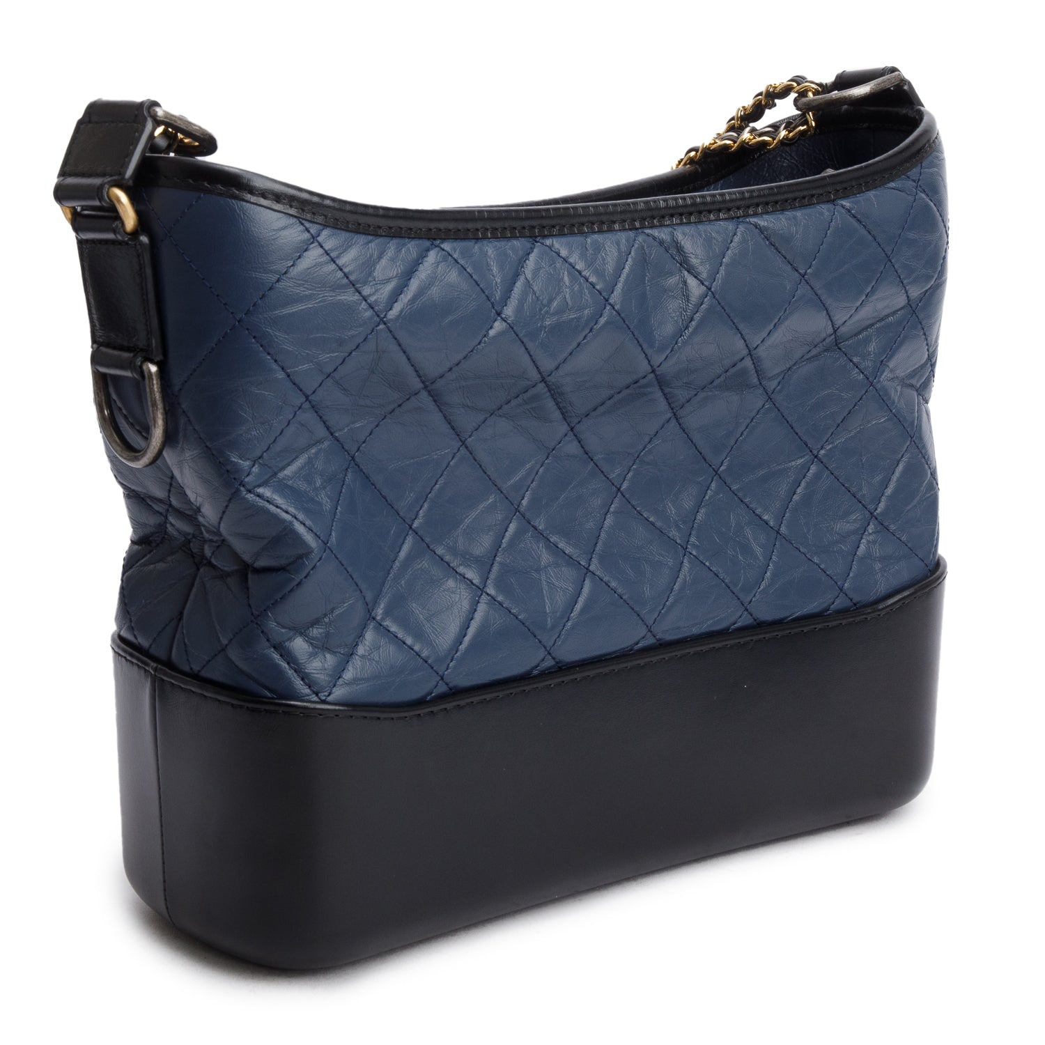 Chanel Blue & Black Aged Calfskin Leather Medium Gabrielle Hobo