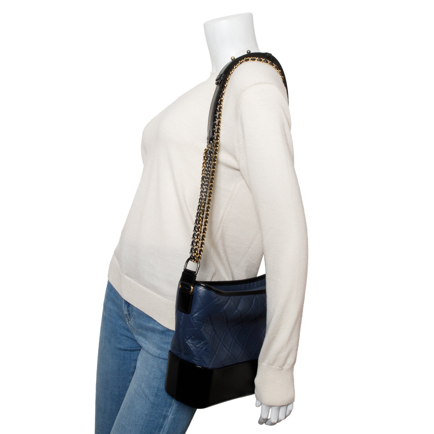 Chanel Blue & Black Aged Calfskin Leather Medium Gabrielle Hobo