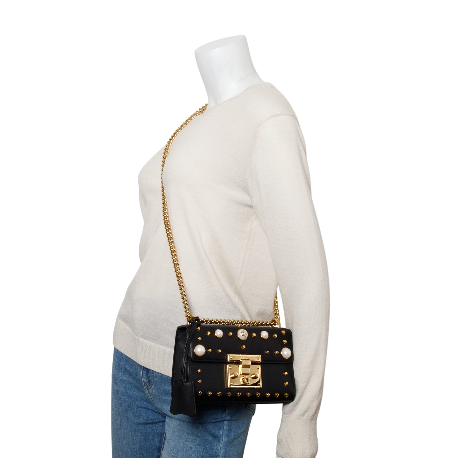 Gucci Black Calfskin Studded Small Padlock Shoulder Bag