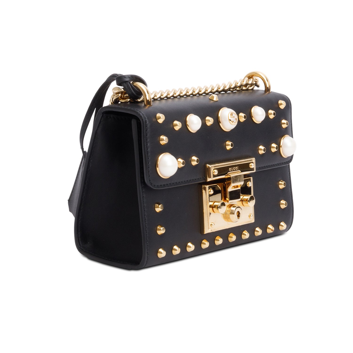 Gucci Black Calfskin Studded Small Padlock Shoulder Bag