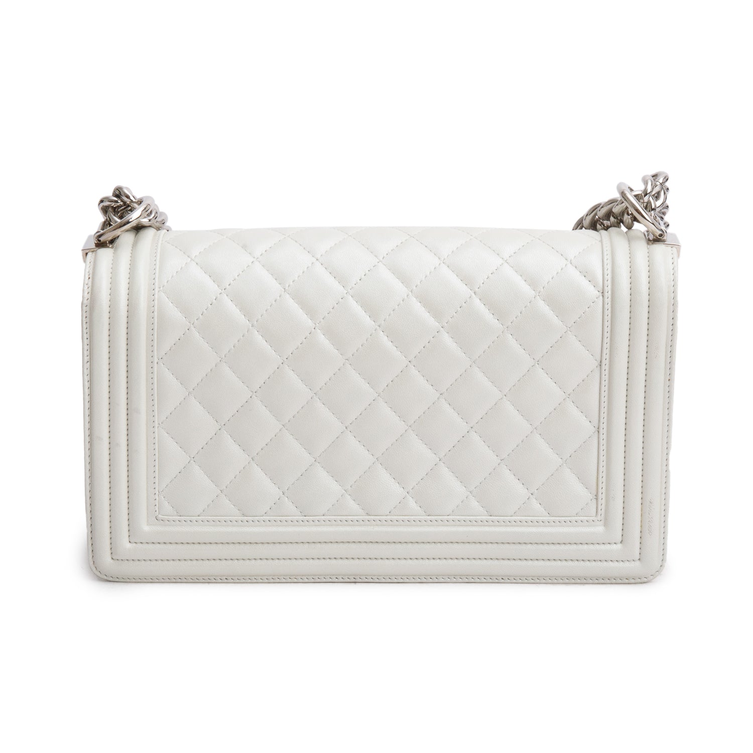 Chanel Pearly White Quilted Lambskin Leather Medium Boy Bag w/ Box