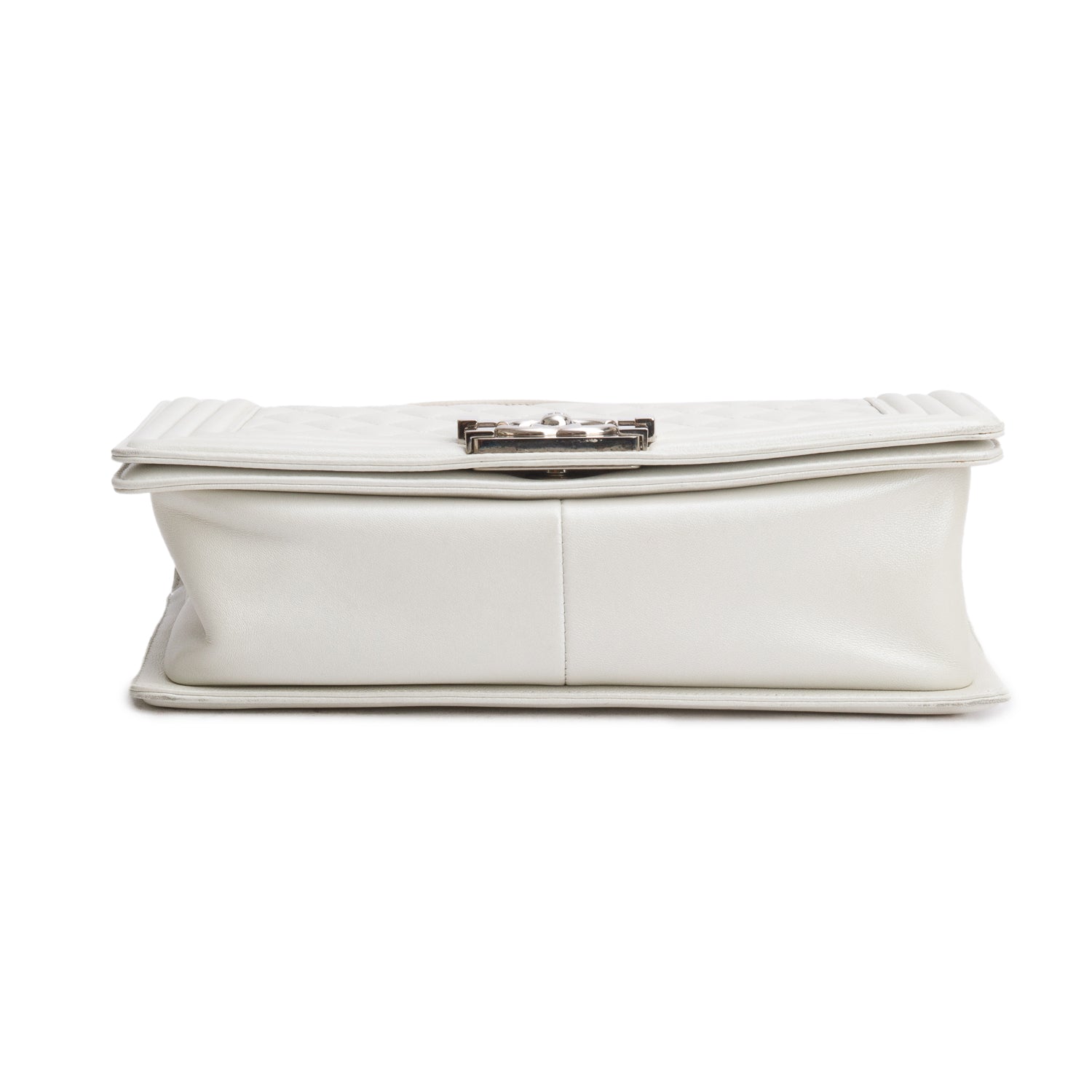 Chanel Pearly White Quilted Lambskin Leather Medium Boy Bag w/ Box