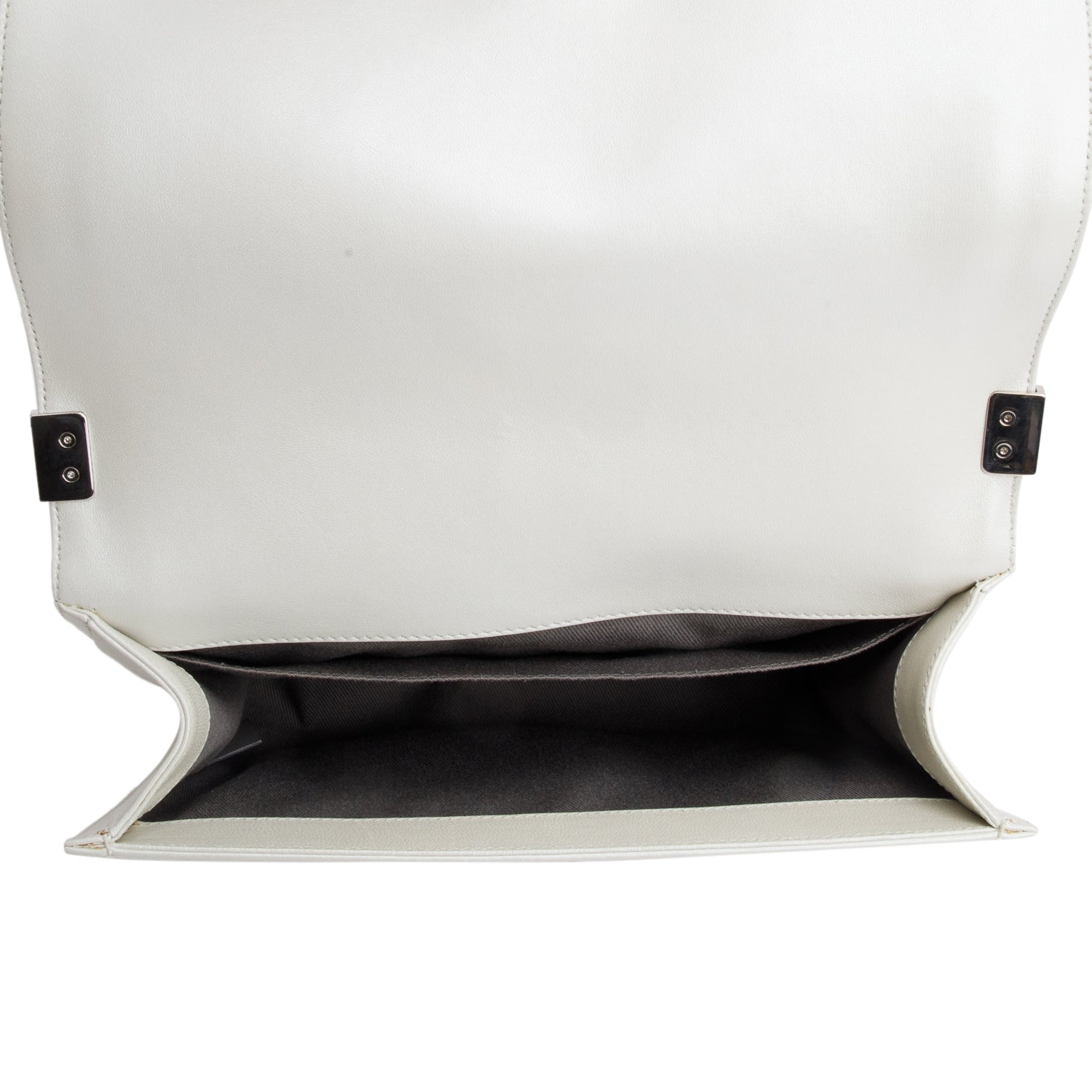 Chanel Pearly White Quilted Lambskin Leather Medium Boy Bag w/ Box