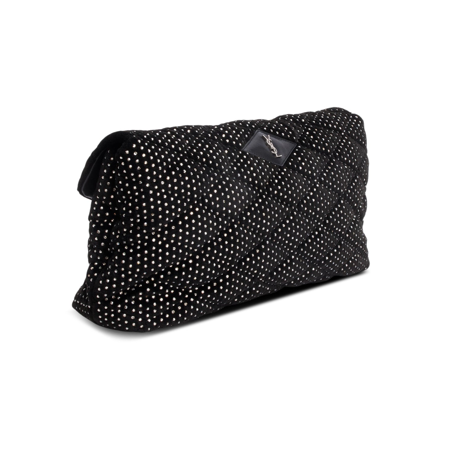 Saint Laurent 2022 Black Velvet Crystal Sade Puffer Large Envelope Clutch