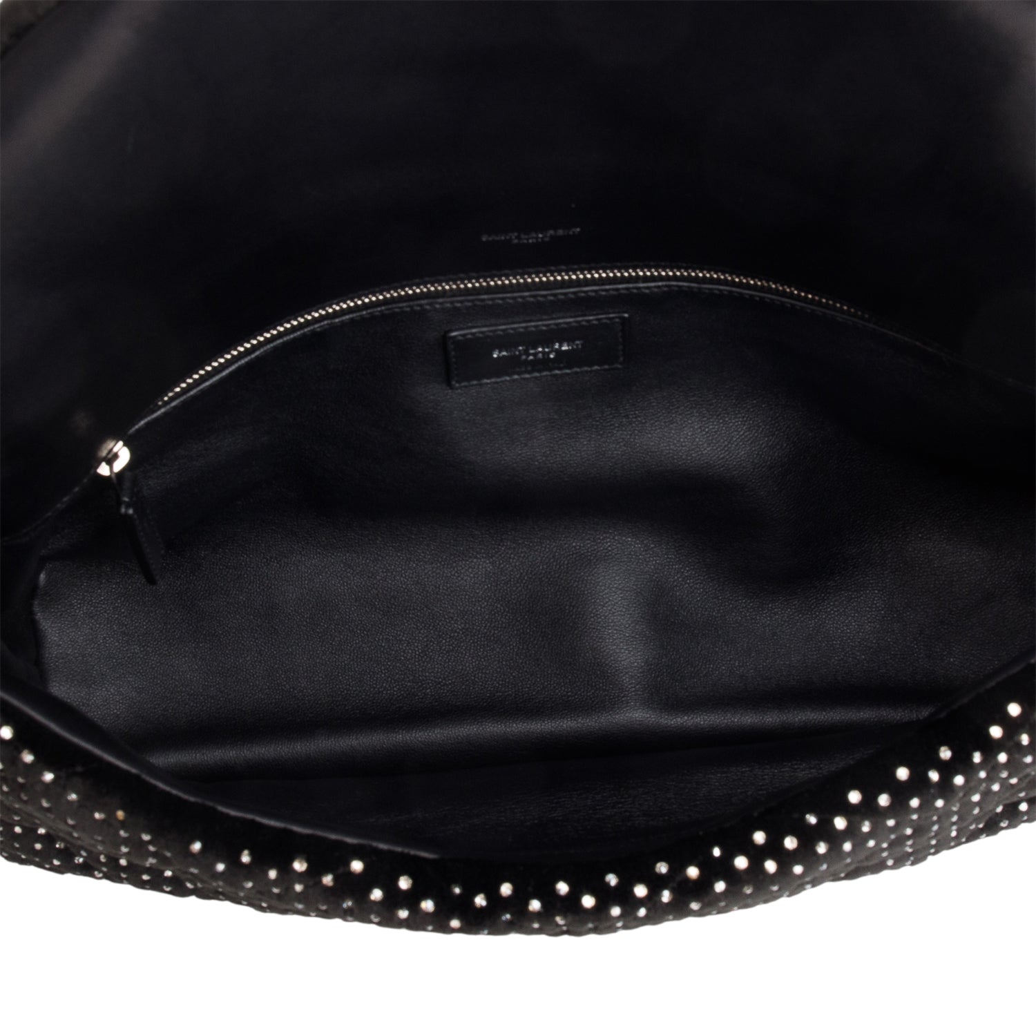Saint Laurent 2022 Black Velvet Crystal Sade Puffer Large Envelope Clutch