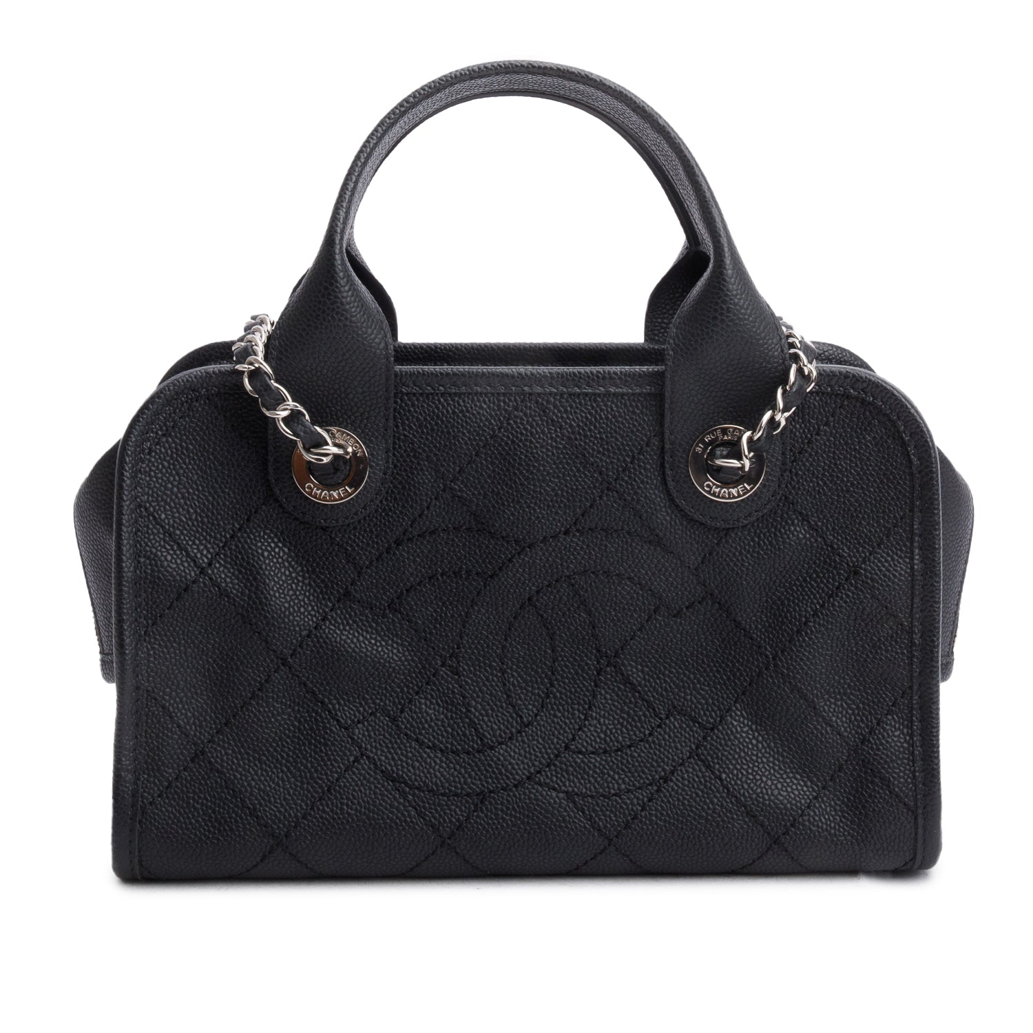 Chanel Black Caviar Quilted Deauville Bowling Bag