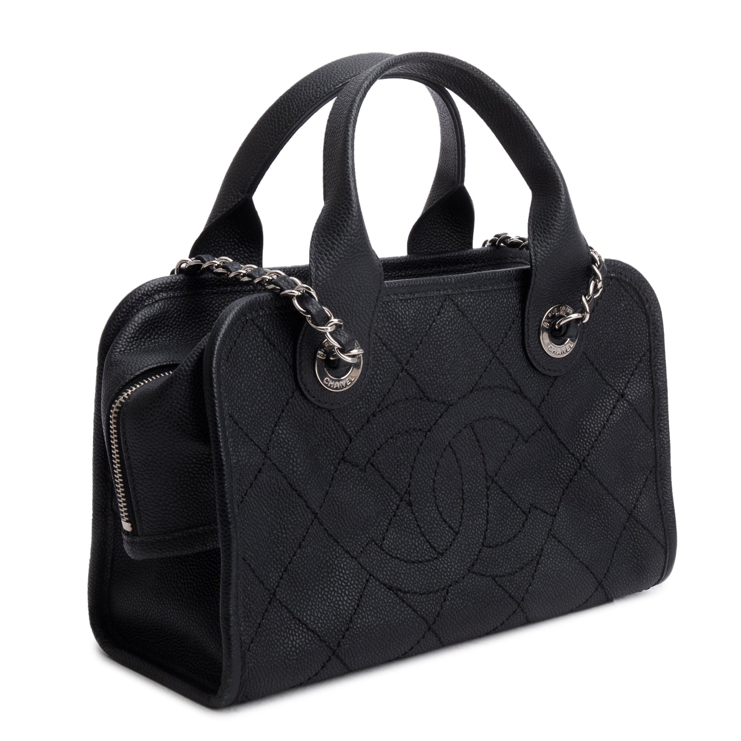 Chanel Black Caviar Quilted Deauville Bowling Bag