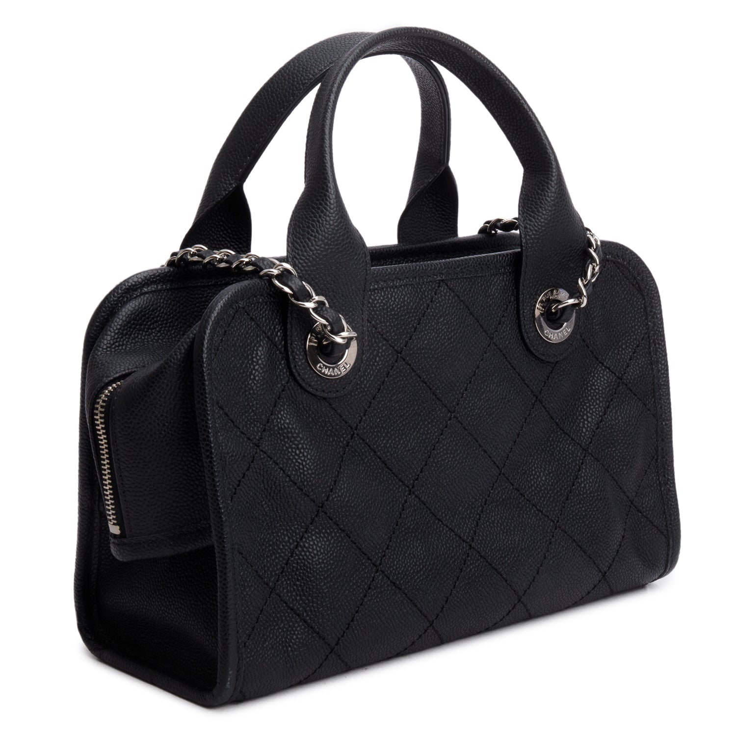 Chanel Black Caviar Quilted Deauville Bowling Bag