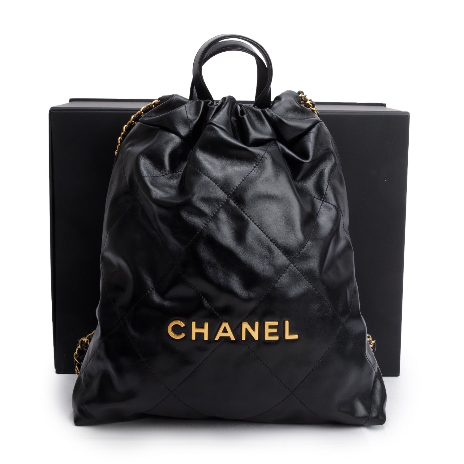 Channel Black Shiny Calfskin Leather 22 Backpack w/ Box