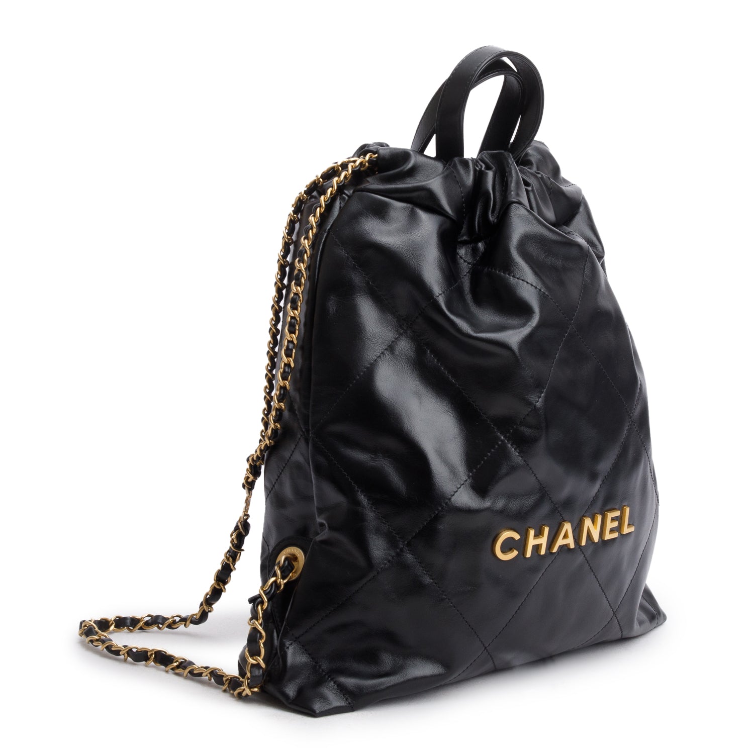 Channel Black Shiny Calfskin Leather 22 Backpack w/ Box