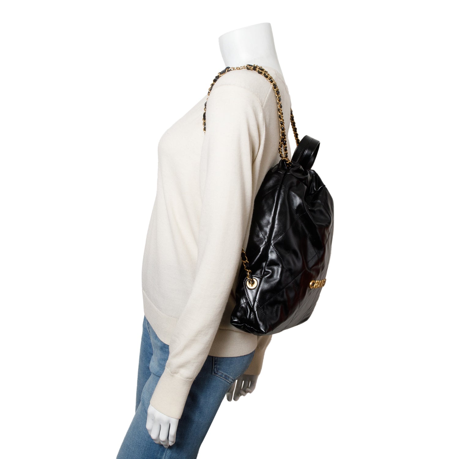 Channel Black Shiny Calfskin Leather 22 Backpack w/ Box