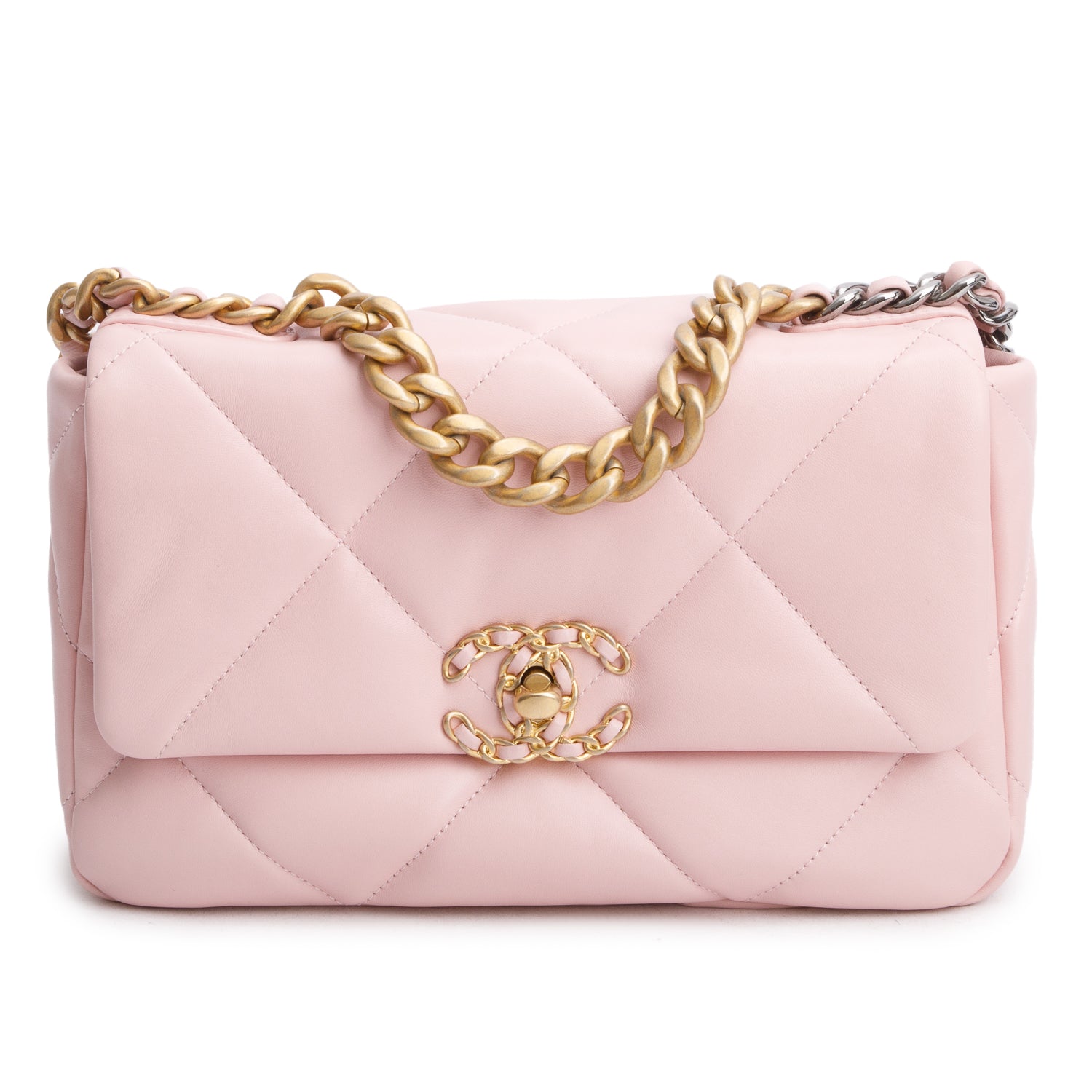 Chanel Pink Quilted Lambskin Leather Medium 19 Flap Bag w/ Box