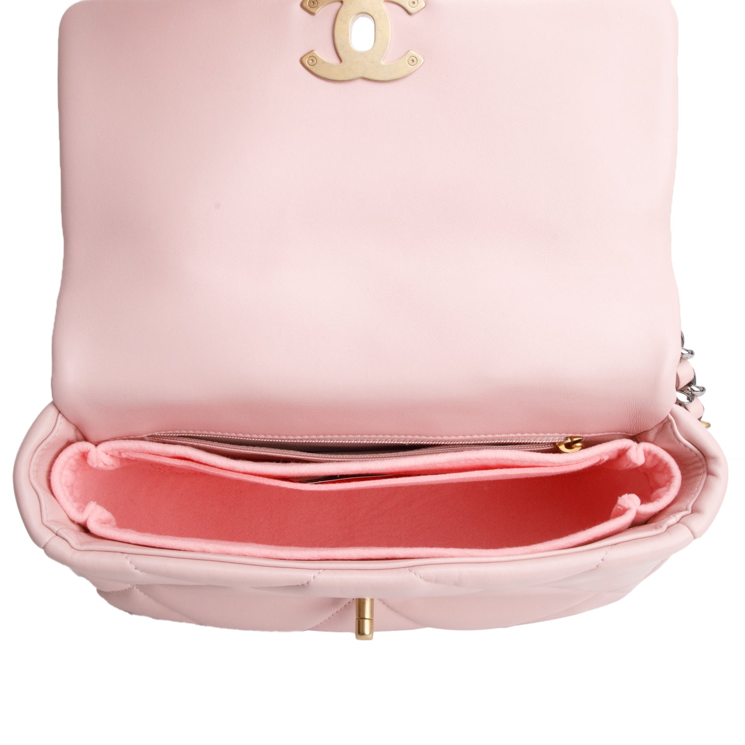 Chanel Pink Quilted Lambskin Leather Medium 19 Flap Bag w/ Box