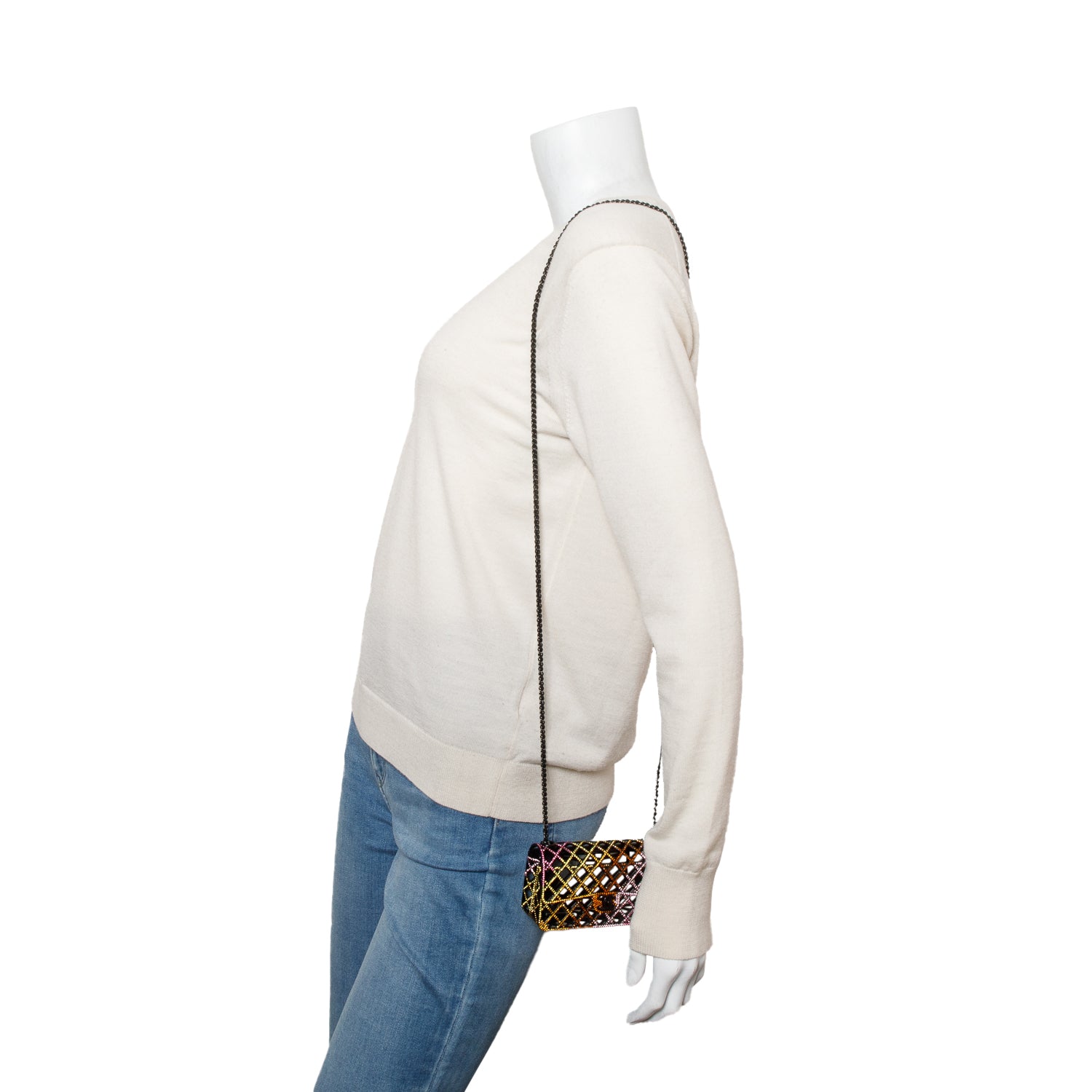 Chanel Limited Edition Black Metal Multicolor Strass Cage Mini Flap Bag w/ Box