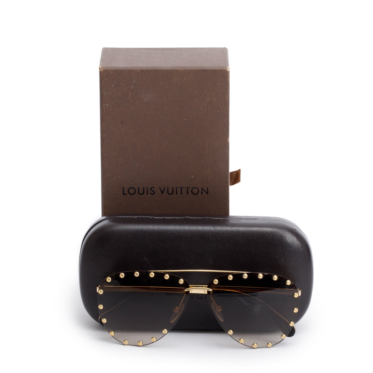Louis Vuitton Z0926U Gold-Tone Studded The Party Aviator Sunglasses w/ Box & Case
