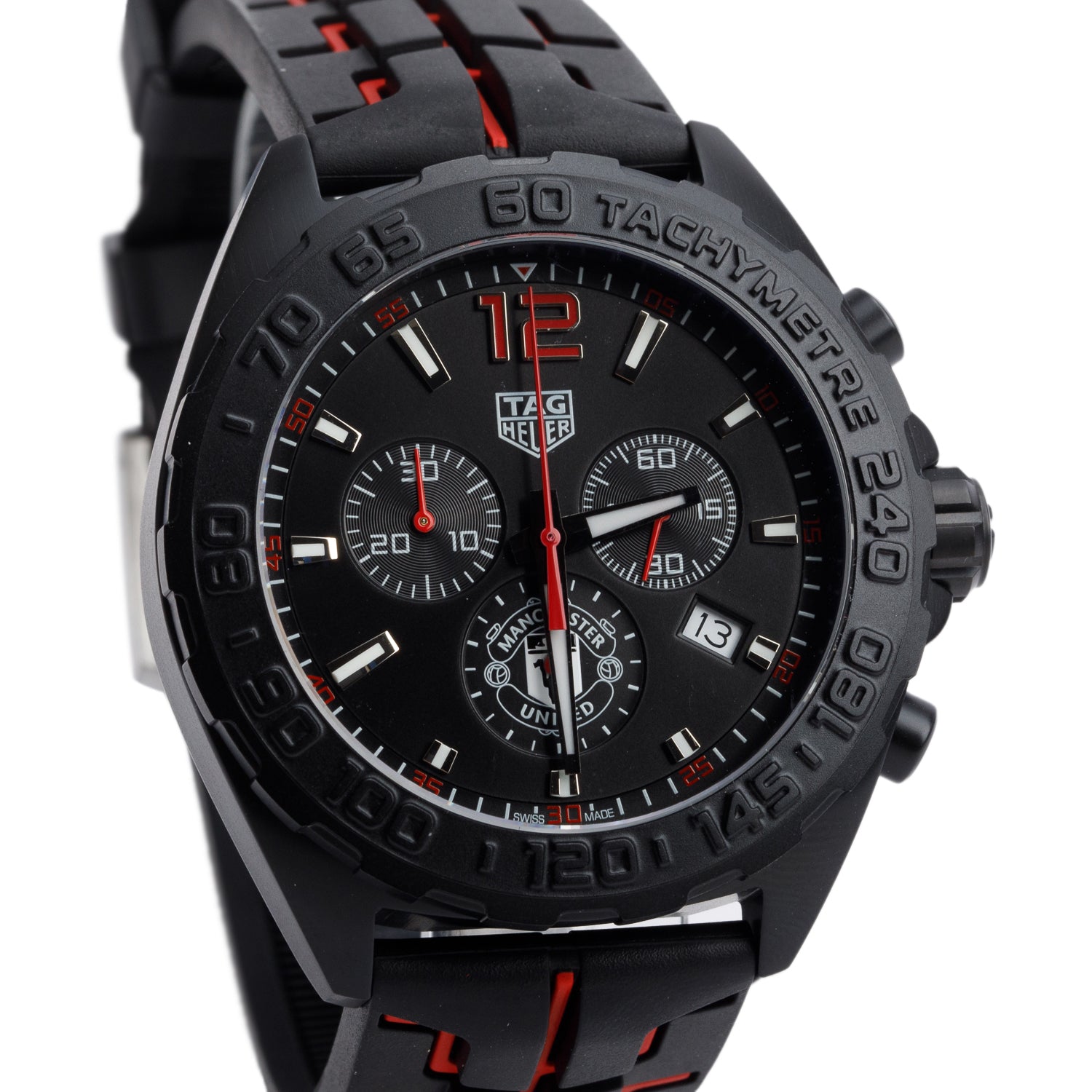 Tag Heuer Black PVD Stainless Steel Formula 1 Manchester United Limited Edition 43 MM Quartz Chronograph Watch Black Dial CAZ101J w/ Box & Papers
