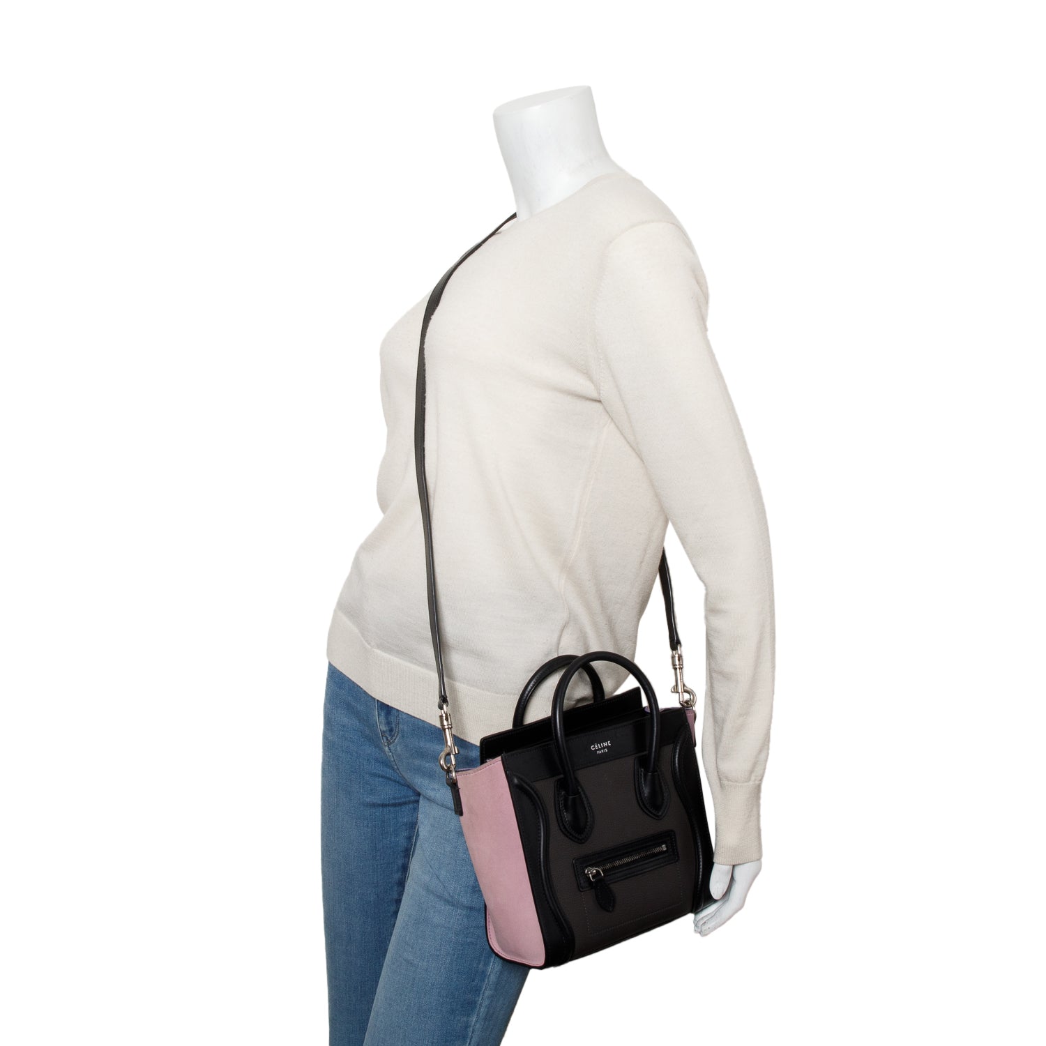 Celine Tri-Color Calfskin Leather Nano Luggage Tote w/ Strap