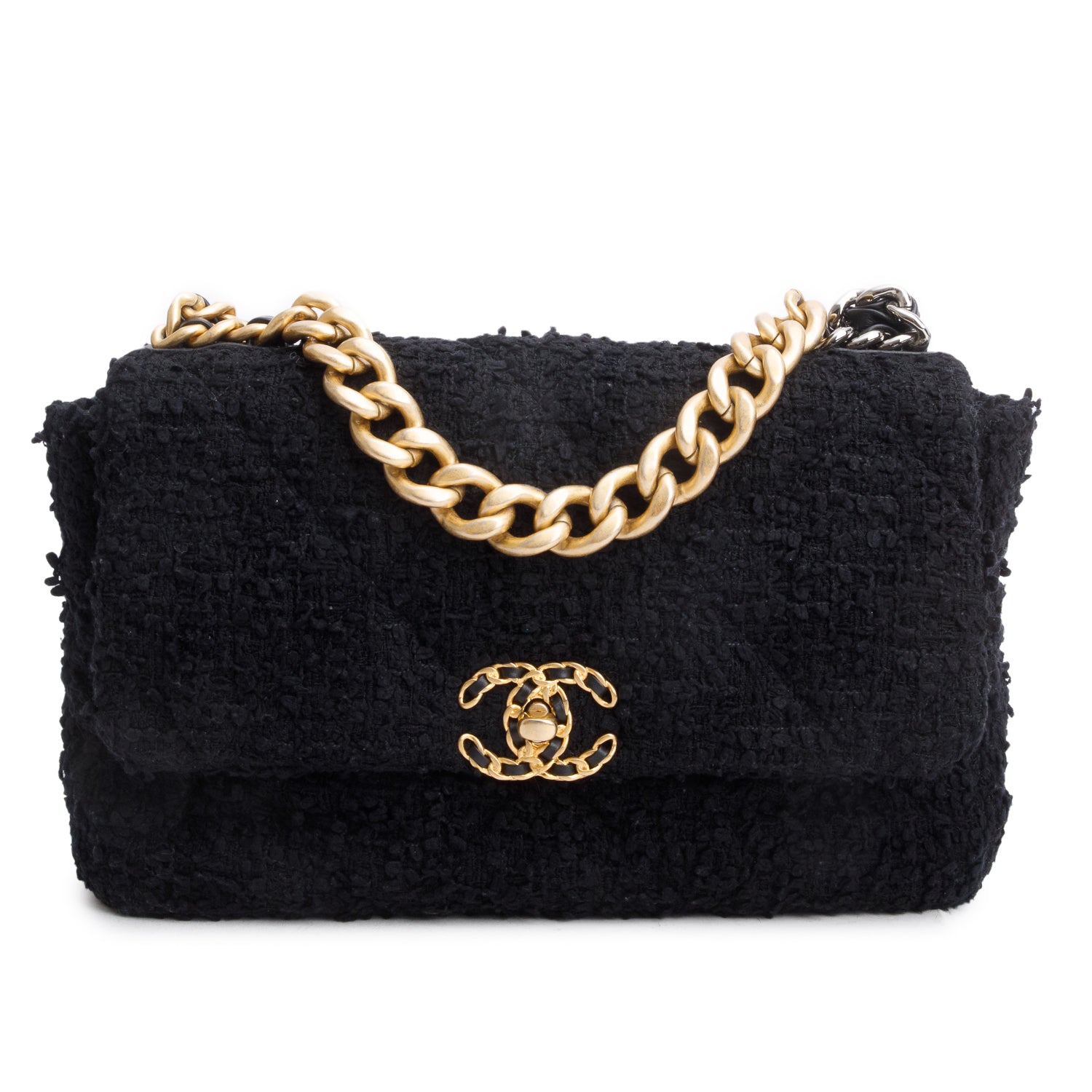 Chanel 2020 Black Tweed Quilted Medium Chanel 19 Flap w/ Authenticity Card