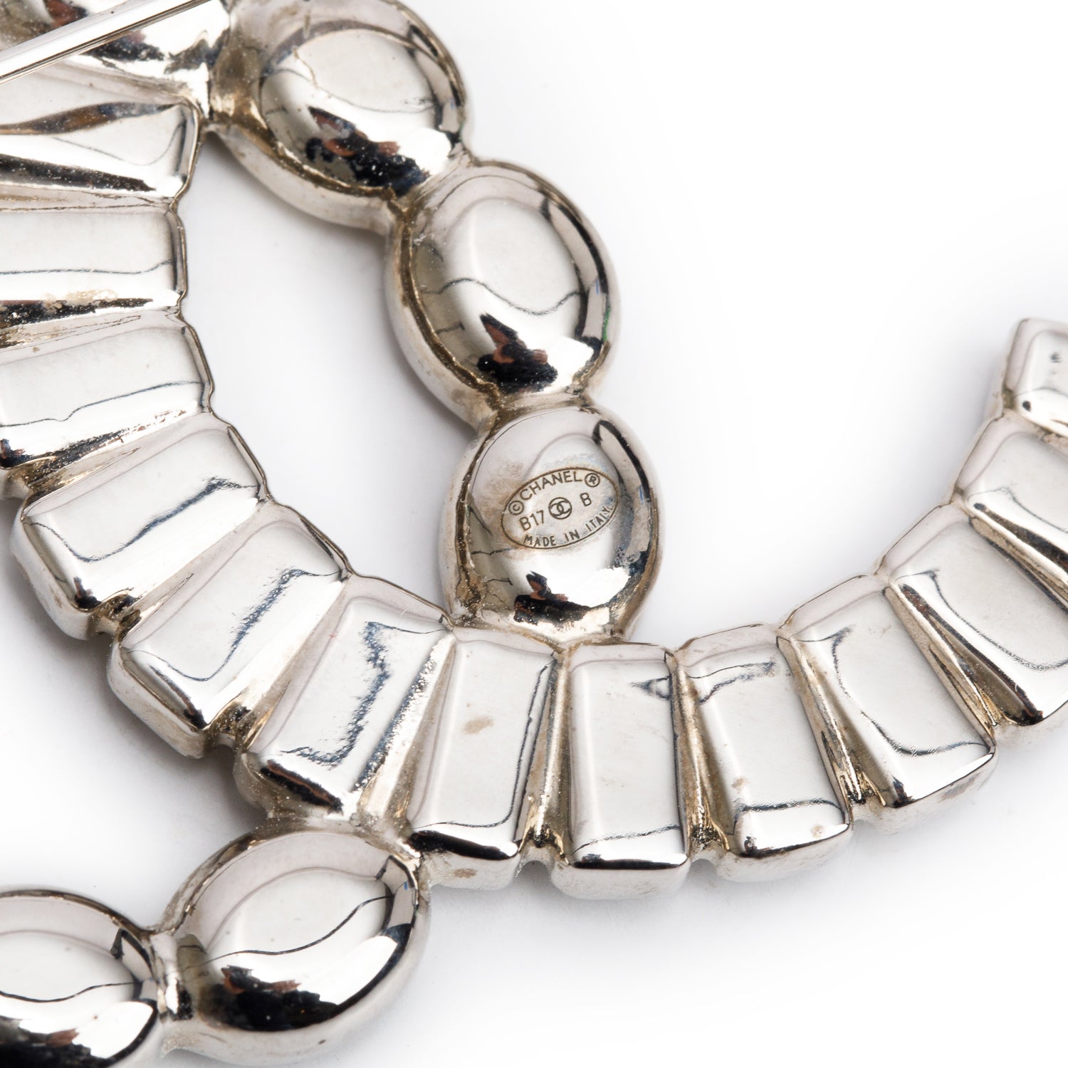 Chanel Palladium Plated Strass CC Brooch w/ Box